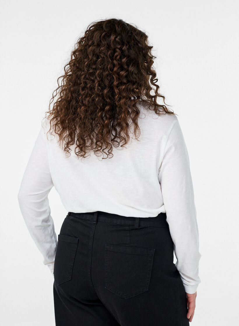 T-shirt &agrave; manches longues avec col V et boutons, Blanc, Model image number 2