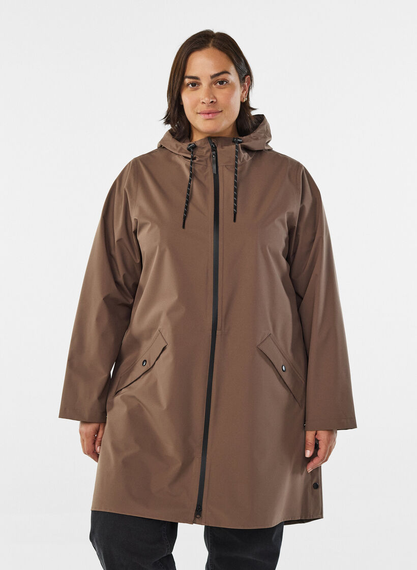 Veste de pluie avec poches et capuche, Marron, Model image number 0