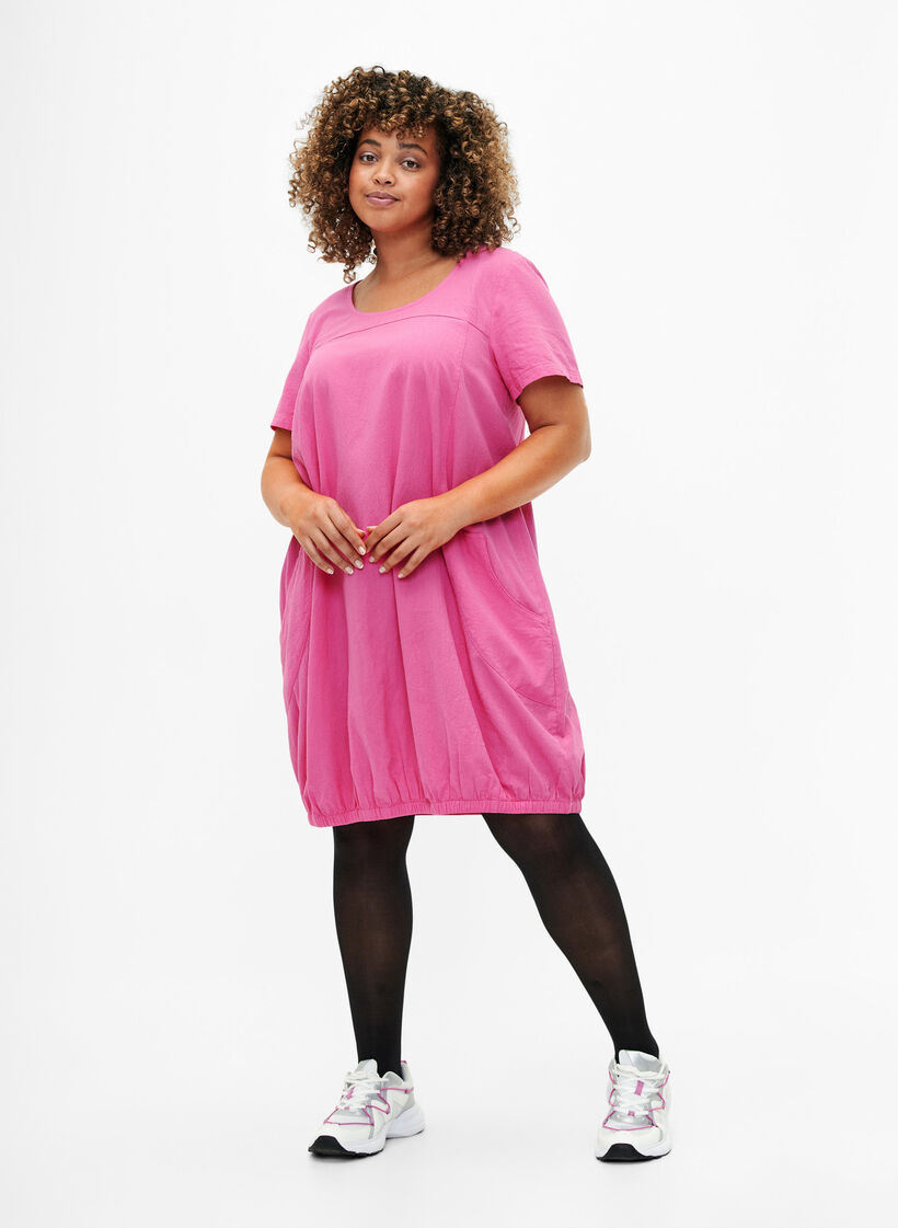 Robe en coton &agrave; manches courtes, Rose, Model image number 1