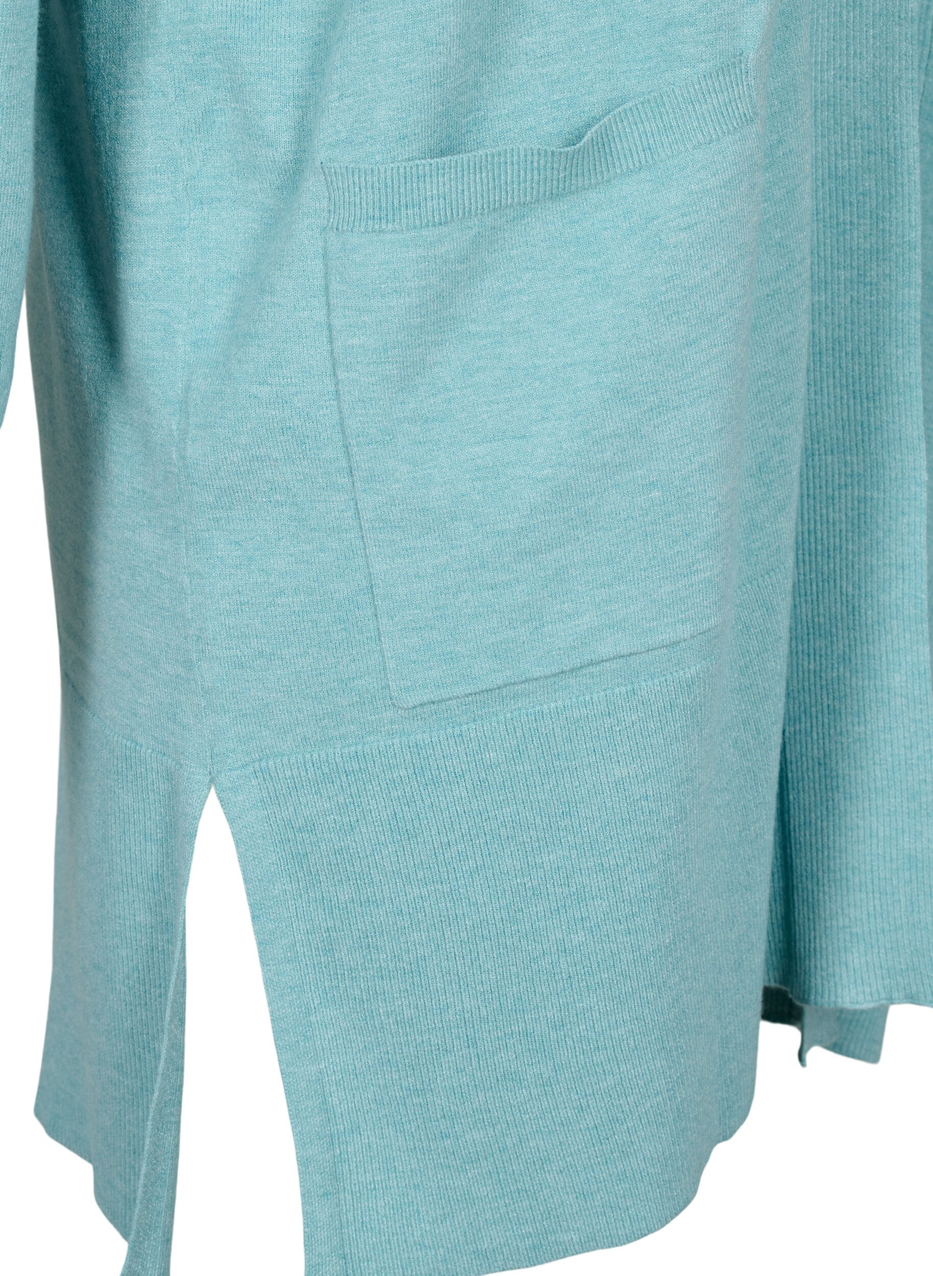 Zizzi Long cardigan en tricot avec des poches, Reef Waters Mel., Packshot image number 3