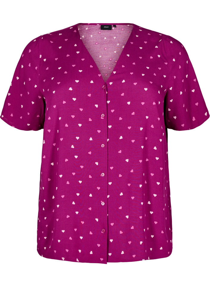 Chemise de nuit en viscose avec imprimé cœur, Bordeaux, Packshot image number 0