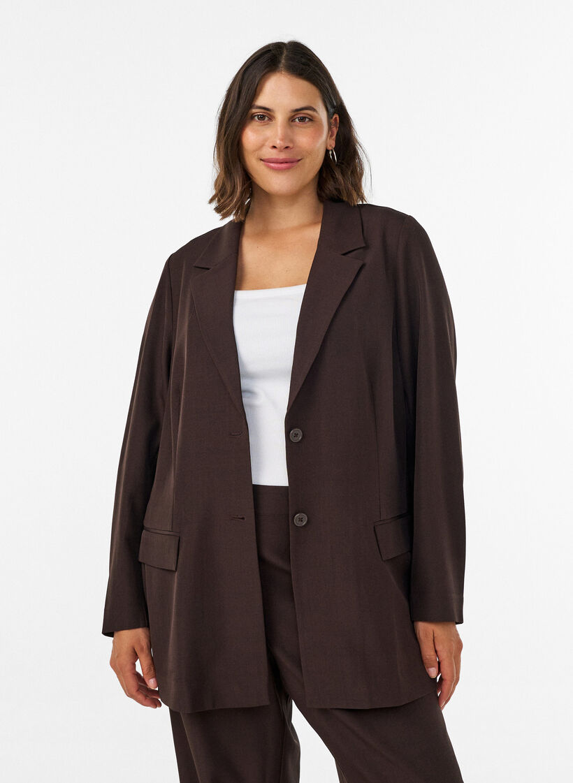 Blazer avec poches et fentes, Marron, Model image number 0