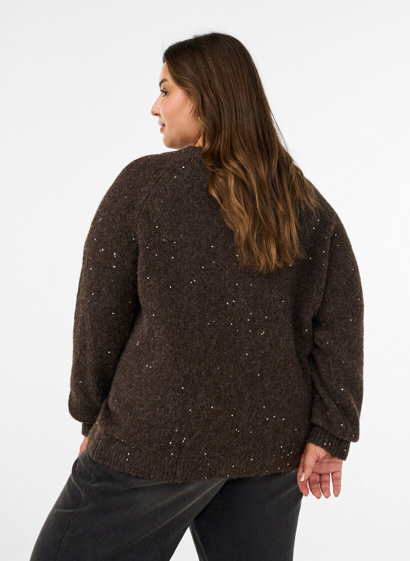 Cardigan avec sequins et boutons, Marron, Model image number 2
