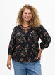 Blouse avec manches 3/4 et d&eacute;tails en dentelle, Noir, Model image number 0