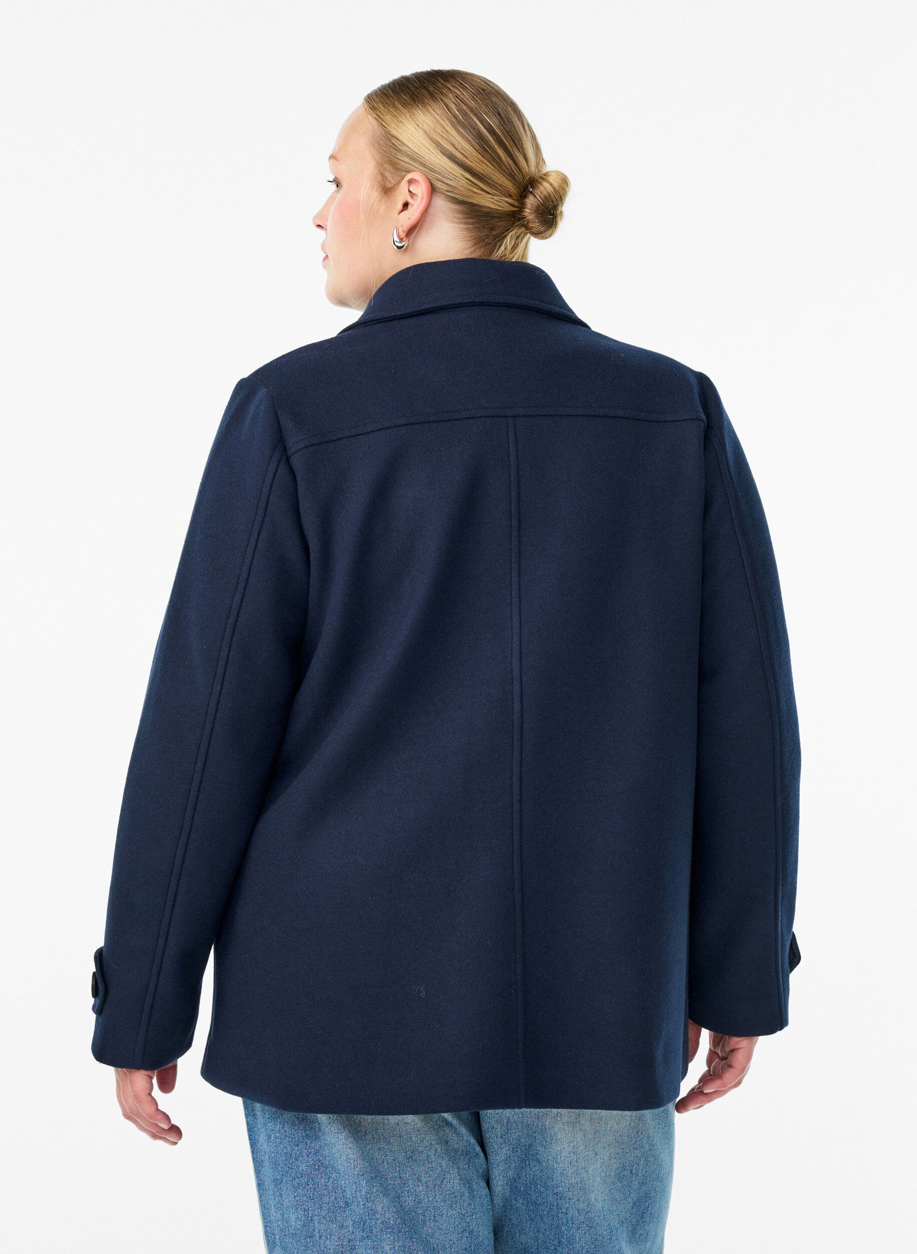 Zizzi Manteau court &agrave; boutonnage crois&eacute;, Bleu, Model image number 2
