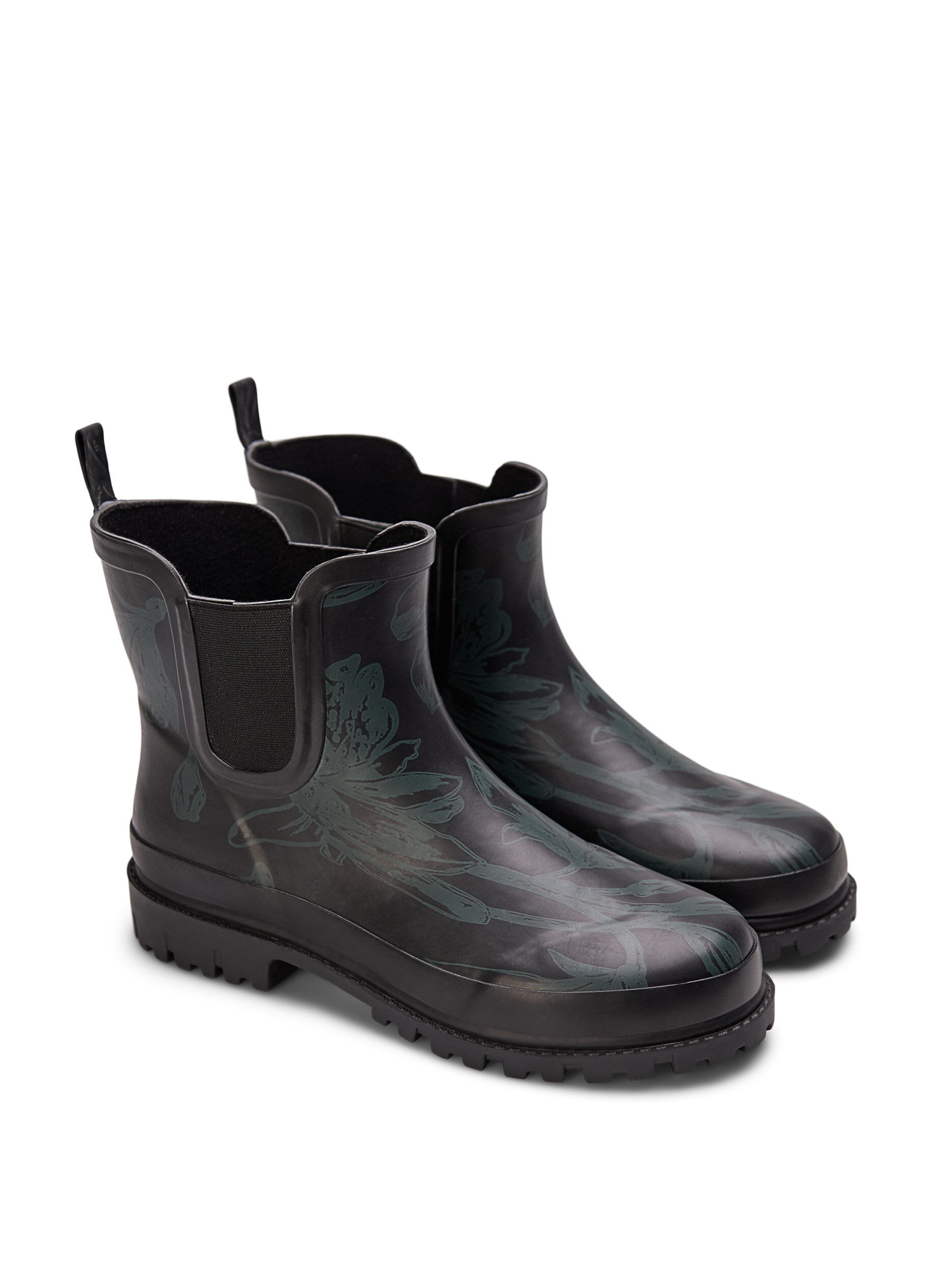 Zizzi Bottes en caoutchouc &agrave; largeur courte avec imprim&eacute;, B. Teal Flower AOP, Packshot image number 1