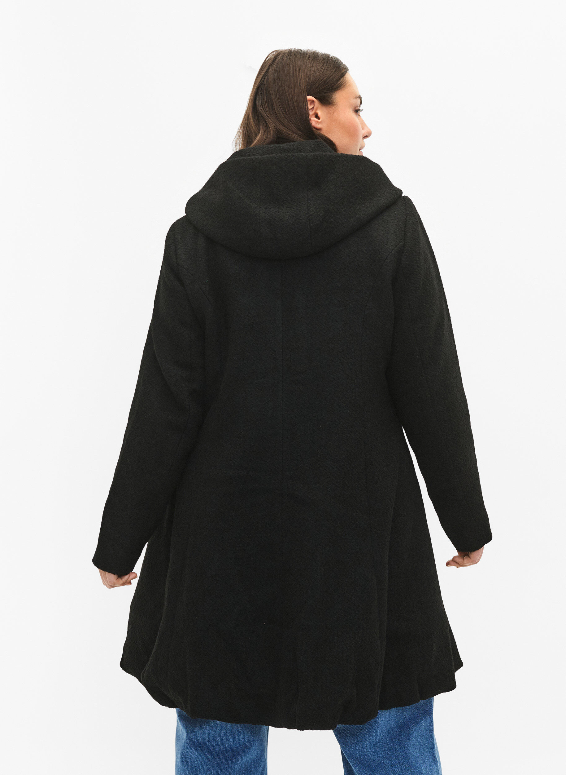 Zizzi Manteau &agrave; capuche silhouette en A, Black, Model image number 1