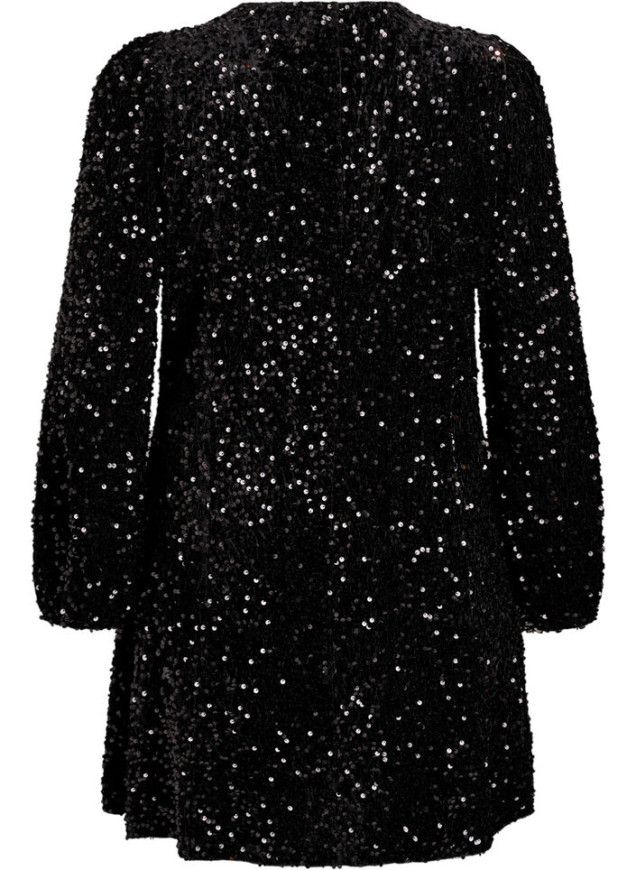 Robe courte &eacute;vas&eacute;e &agrave; sequins, Noir, Packshot image number 1