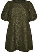 Robe en jacquard &agrave; coupe &eacute;vas&eacute;e avec manches bouffantes, Vert fonc&eacute;, Packshot image number 0