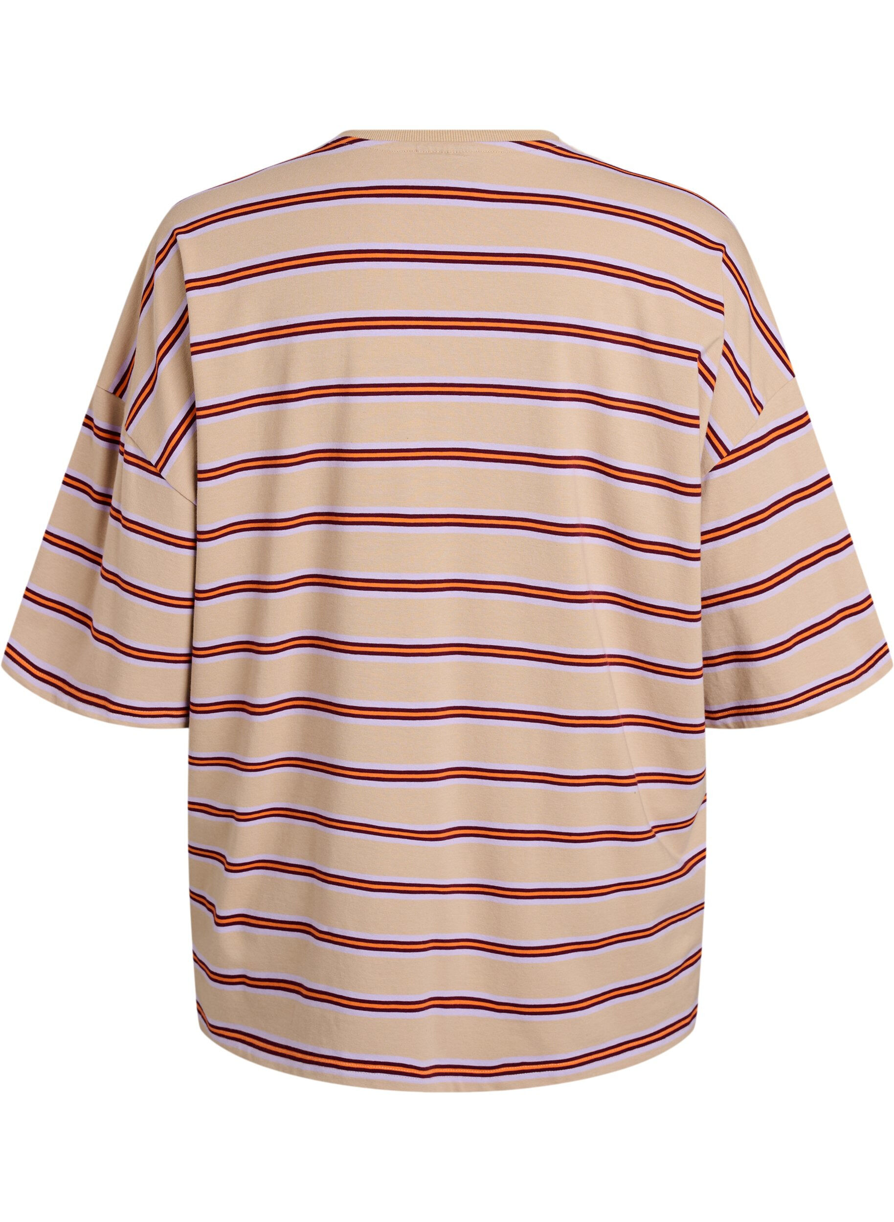 ZizziT-shirt oversize &agrave; rayures et manches 1/2, Beige, Packshot image number 1