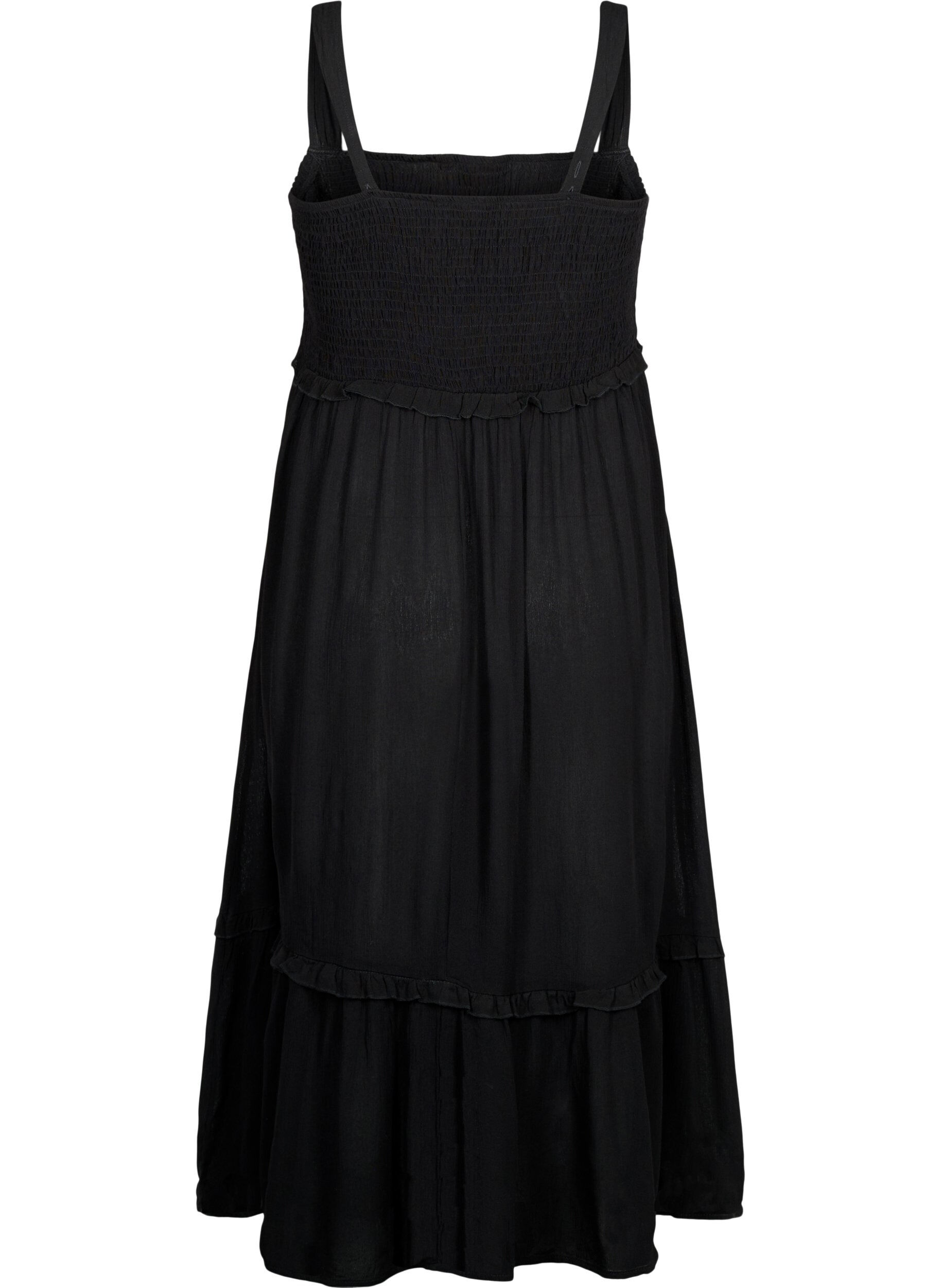 Zizzi Robe midi en viscose avec smock, Black, Packshot image number 1