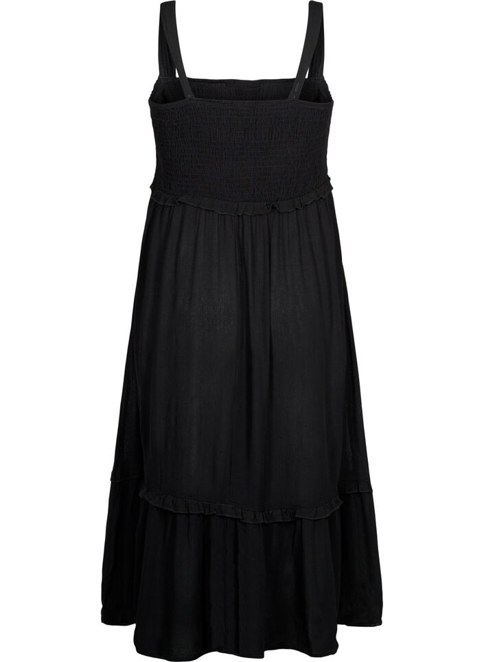 Robe midi en viscose avec smock, Black, Packshot image number 1