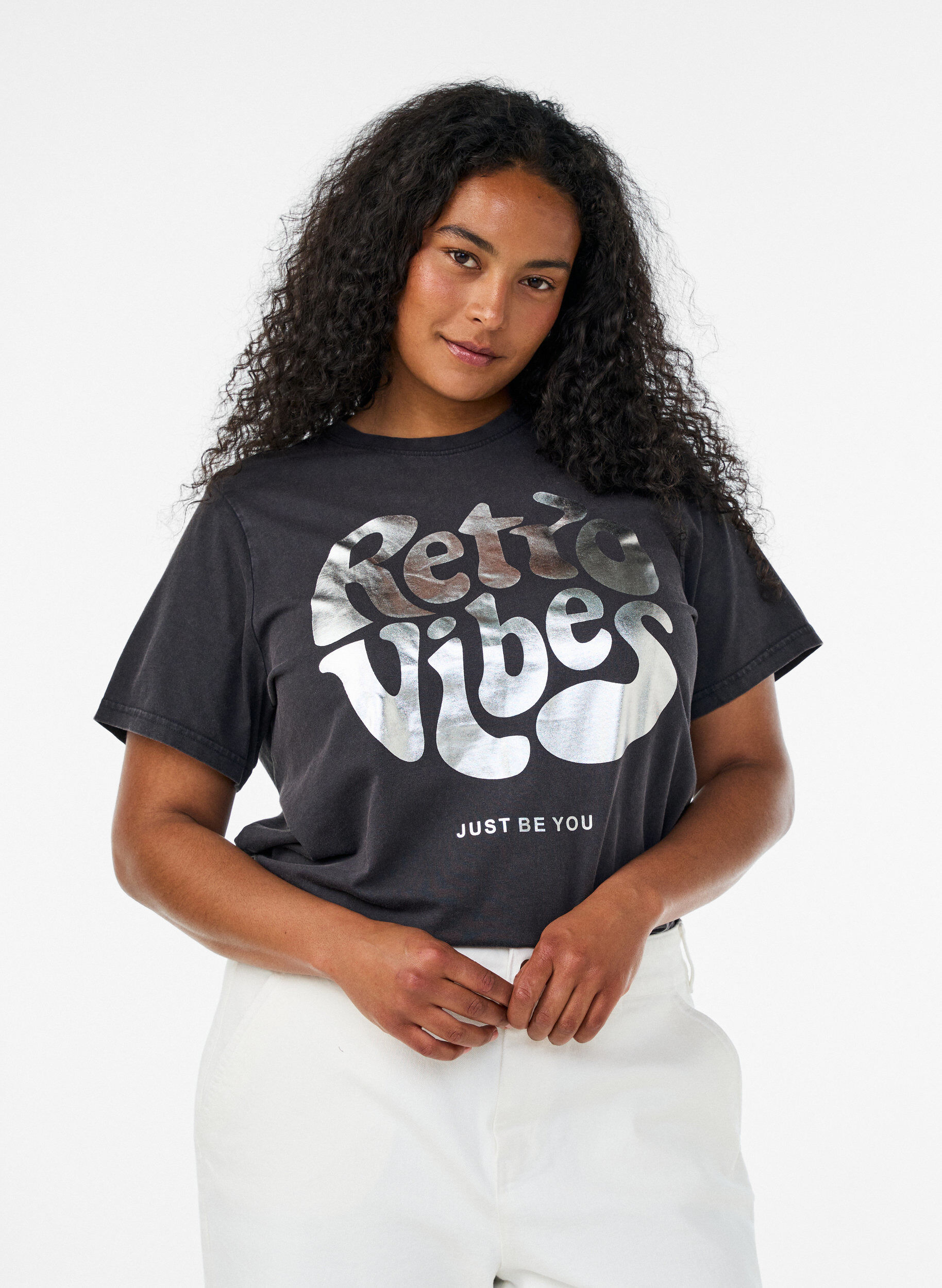 ZizziT-shirt graphique en coton bio, Noir, Model image number 0
