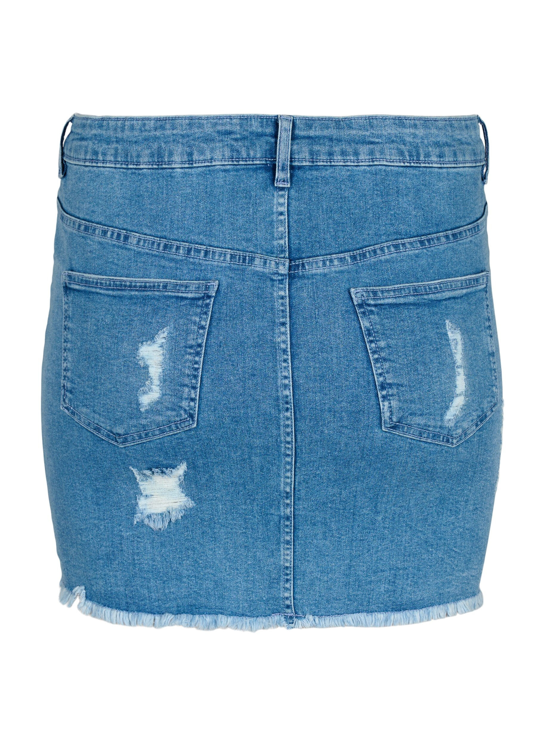 Zizzi Jupe en denim ajust&eacute;e avec fente, Blue denim, Packshot image number 1