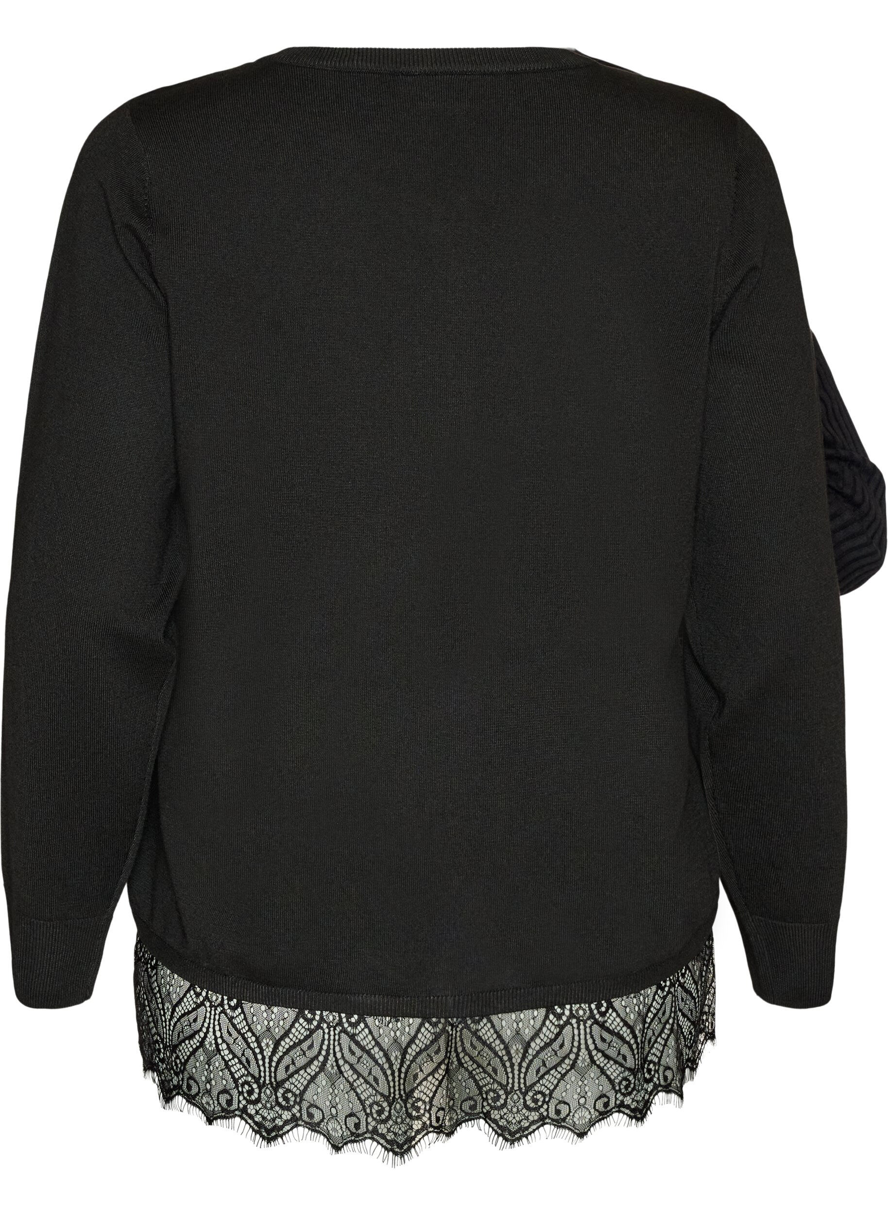 ZizziCardigan avec large ourlet en dentelle, Noir, Packshot image number 1