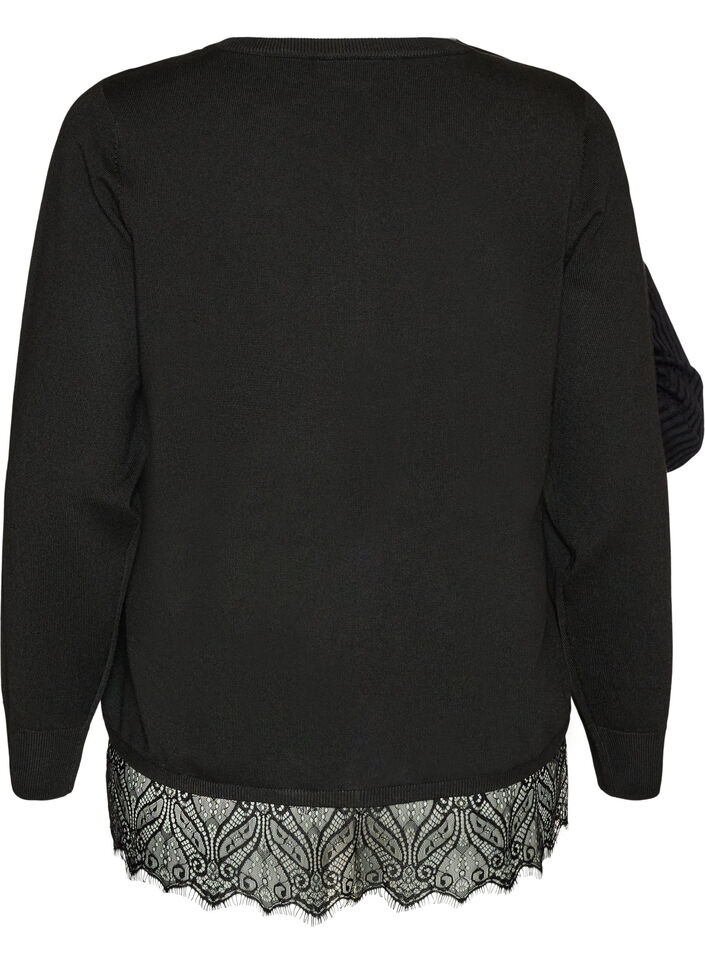 Cardigan avec large ourlet en dentelle, Noir, Packshot image number 1