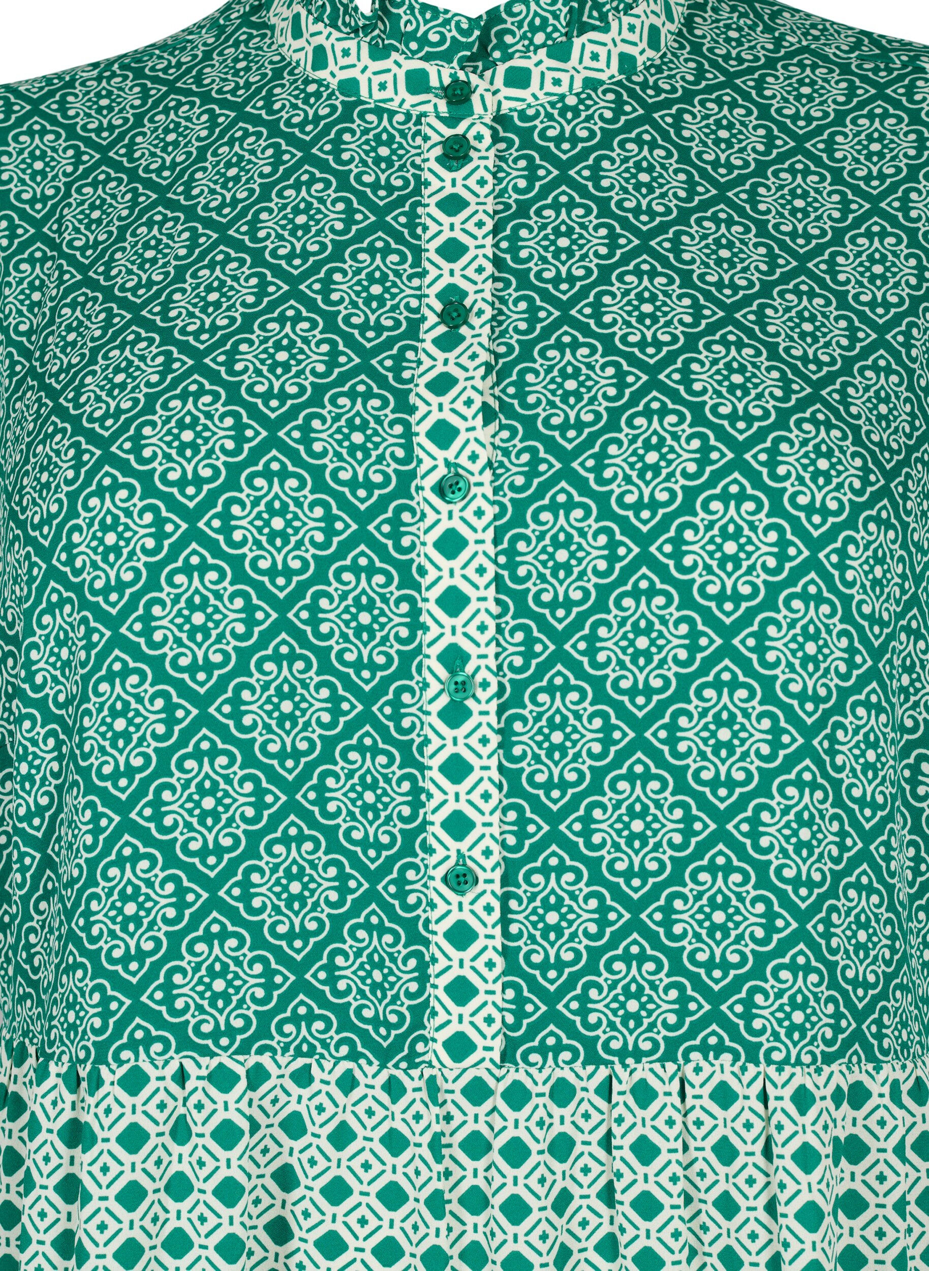 Zizzi Robe trap&egrave;ze avec motifs et lignes de coupe, Green AOP, Packshot image number 2
