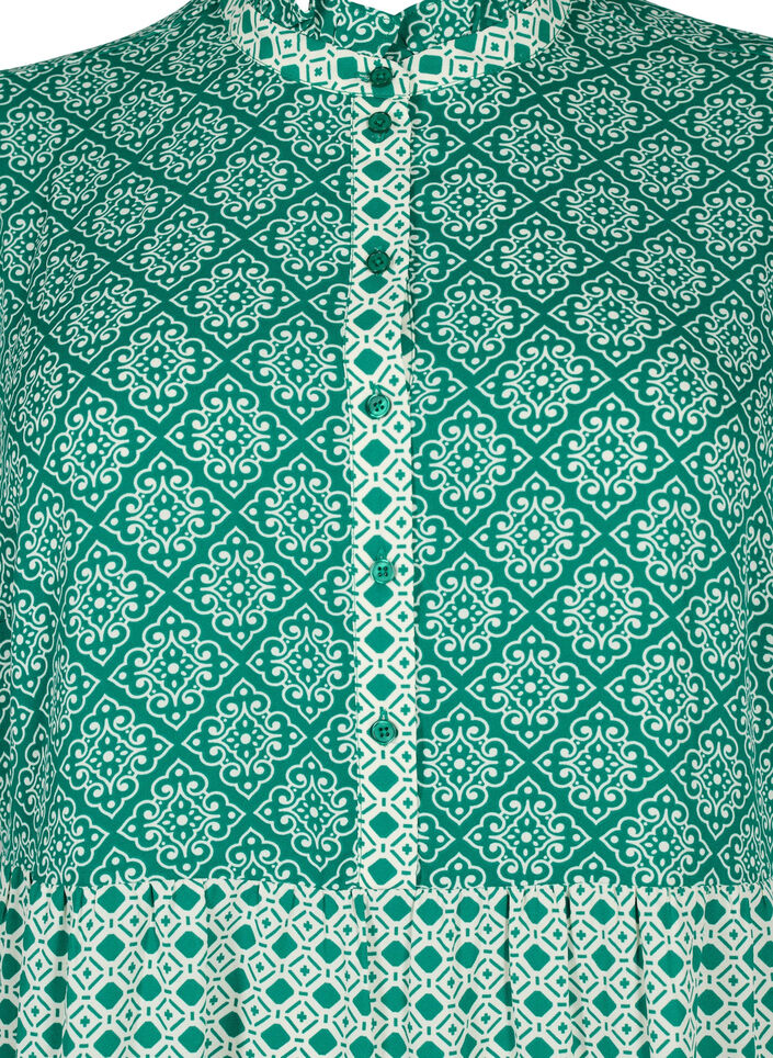 Robe trapèze avec motifs et lignes de coupe, Green AOP, Packshot image number 2