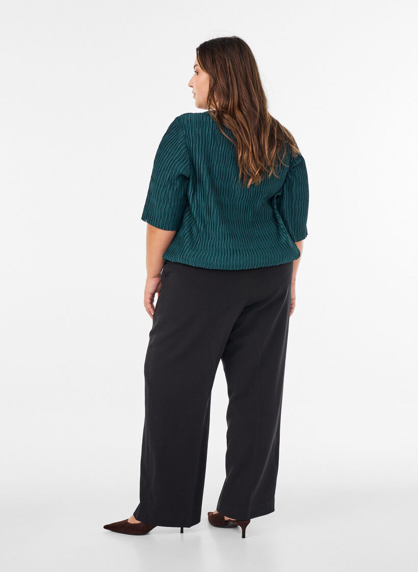 Blouse avec texture ondul&eacute;e et coupe ballon, Vert fonc&eacute;, Model image number 2