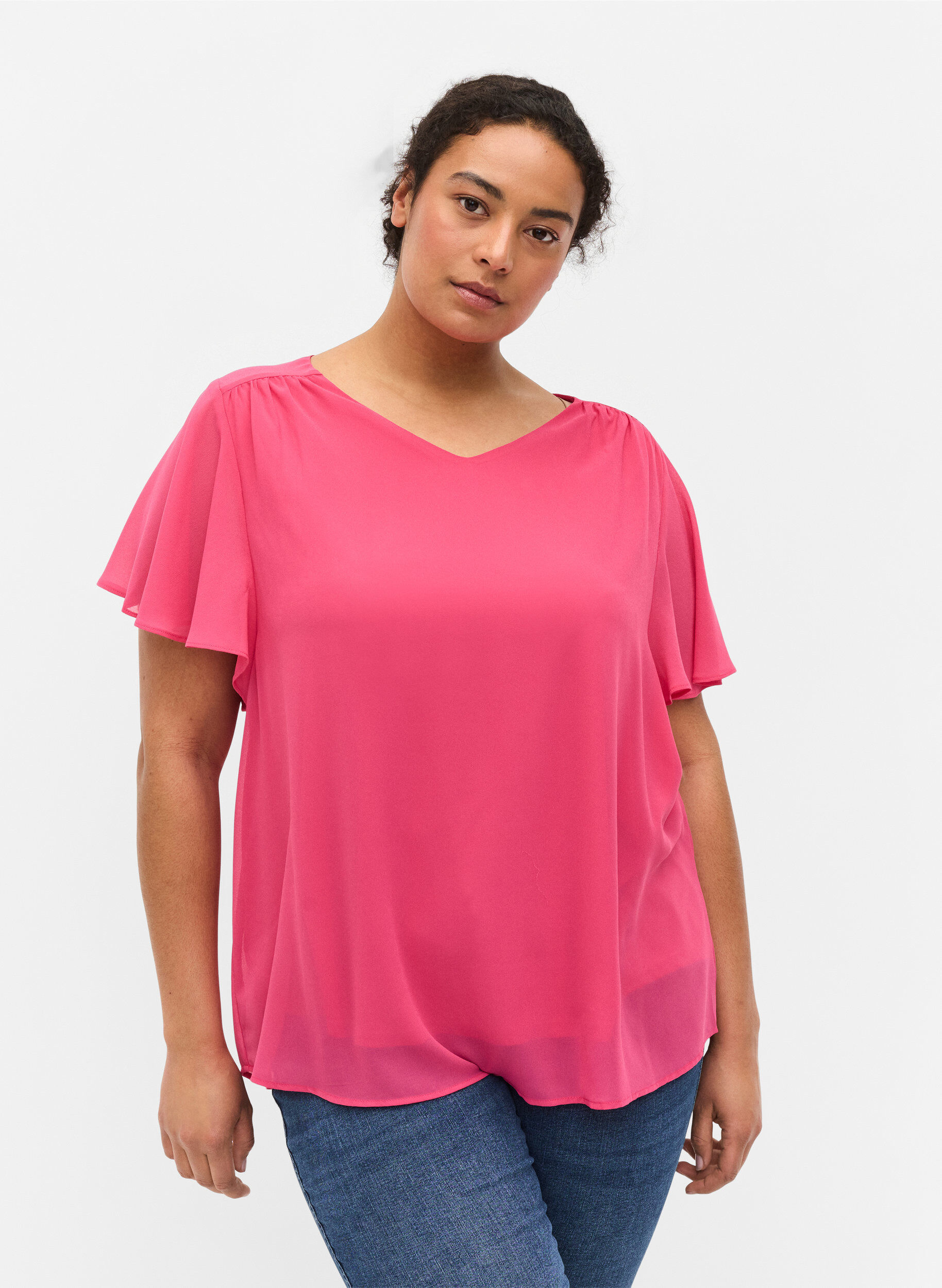 Zizzi Blouse manches courtes, Magenta, Model image number 0