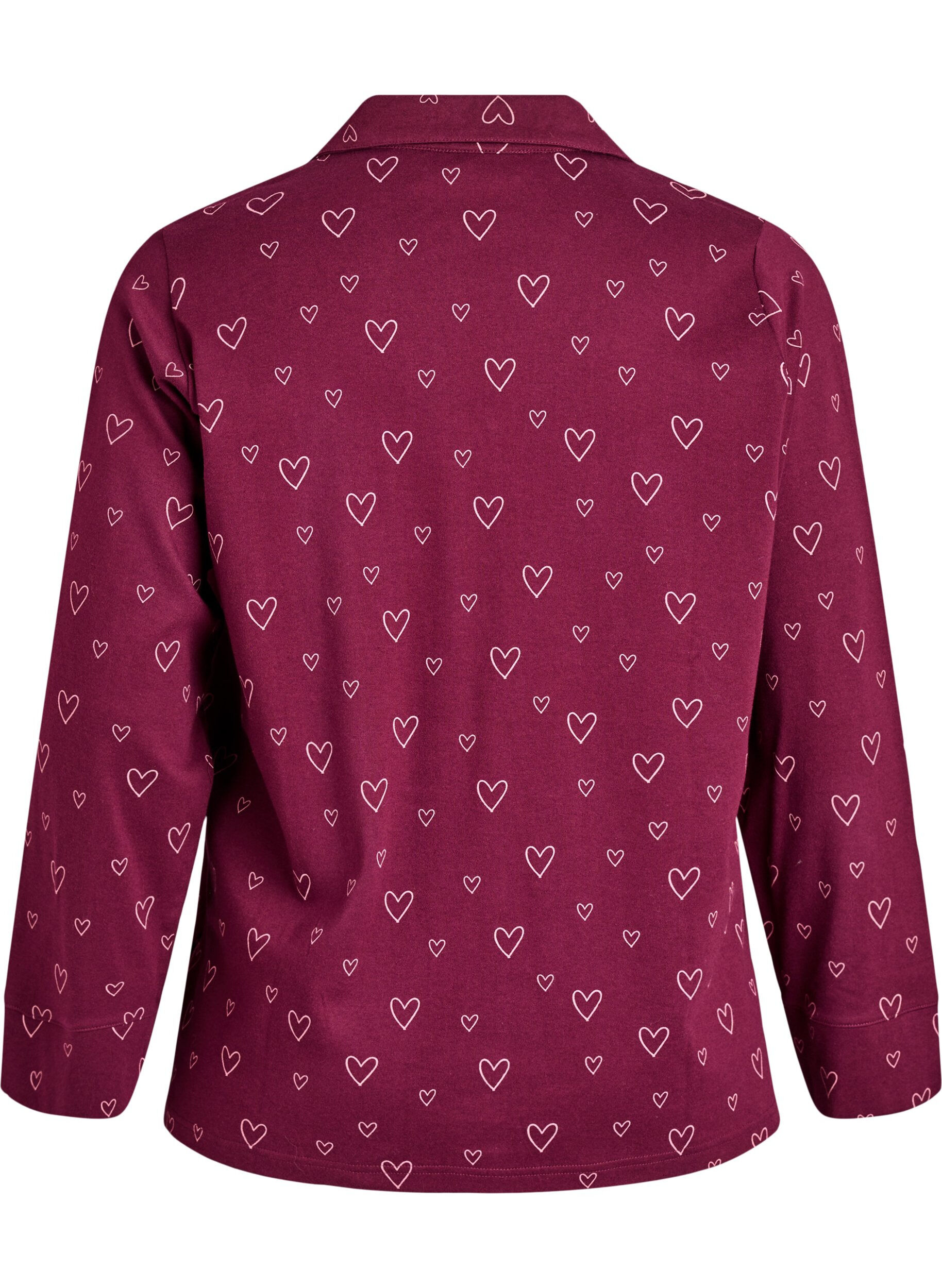 Zizzi Chemise de pyjama en coton avec poche poitrine, Bordeaux fonc&eacute;, Packshot image number 1