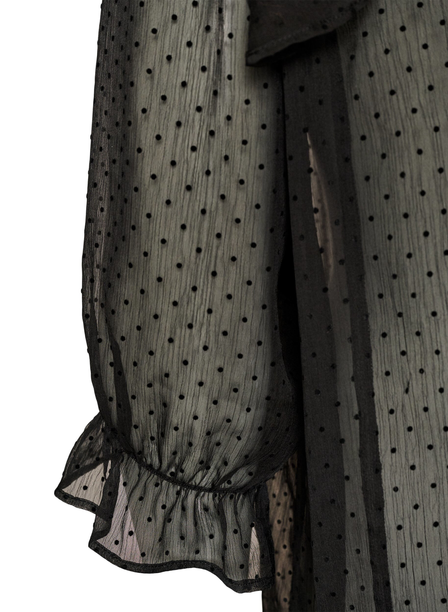 ZizziRobe midi en tissu l&eacute;ger et vaporeux &agrave; pois, avec des volants, Noir, Packshot image number 3