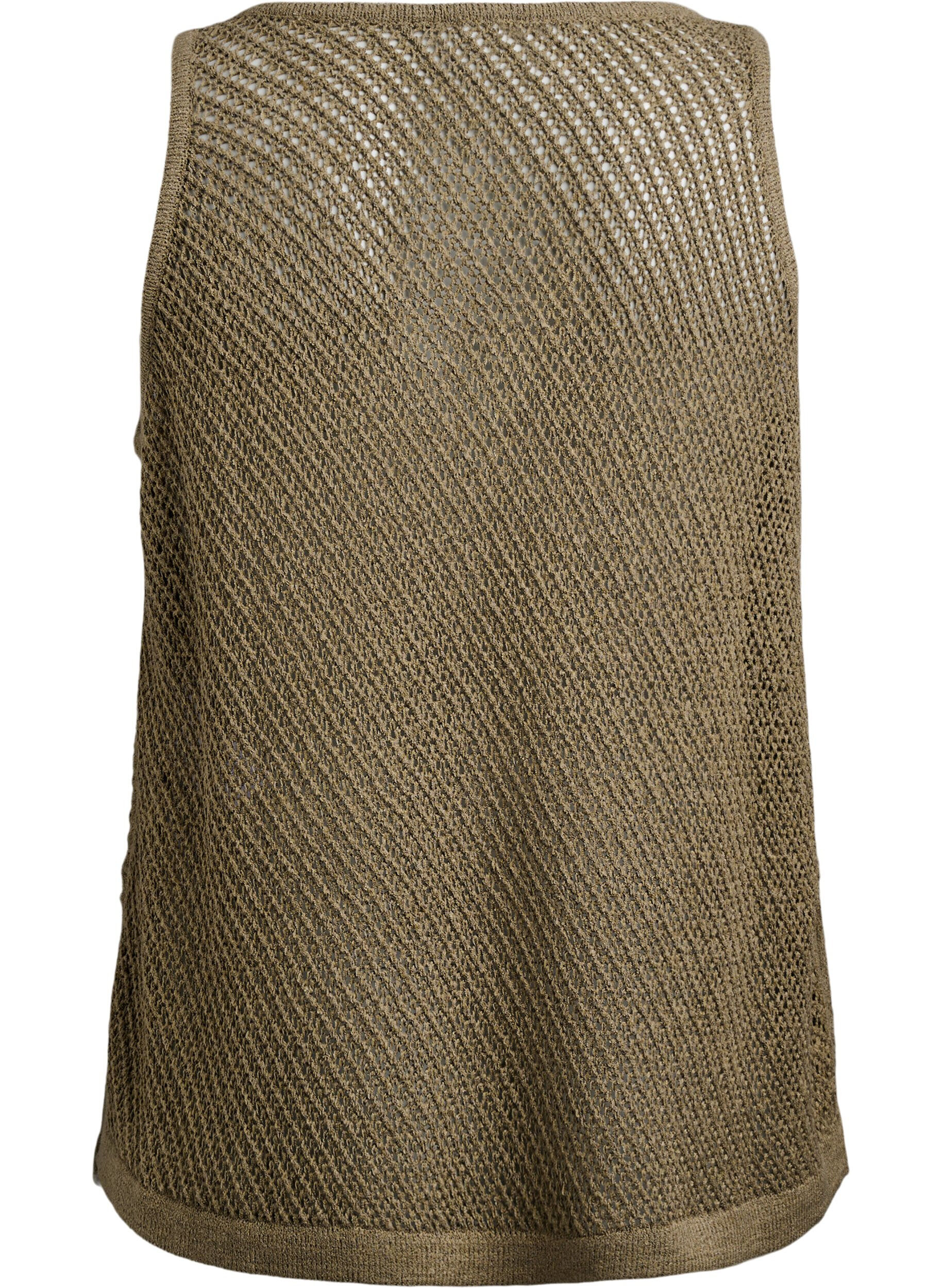 Zizzi FLASH - Haut tricot&eacute; sans manches avec col en V, Vert Kaki, Packshot image number 1