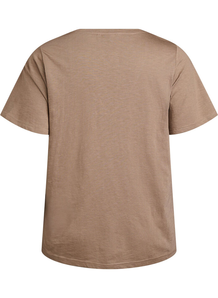 T-shirt basique &agrave; manches courtes avec col en V, Marron, Packshot image number 1