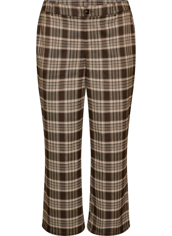 Pantalon &agrave; carreaux &agrave; jambes amples, Marron, Packshot image number 0