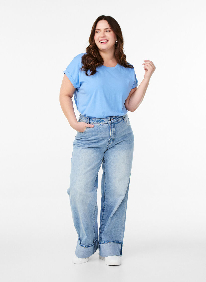 T-shirt à manches courtes en mélange de coton, Bleu Clair, Model image number 1