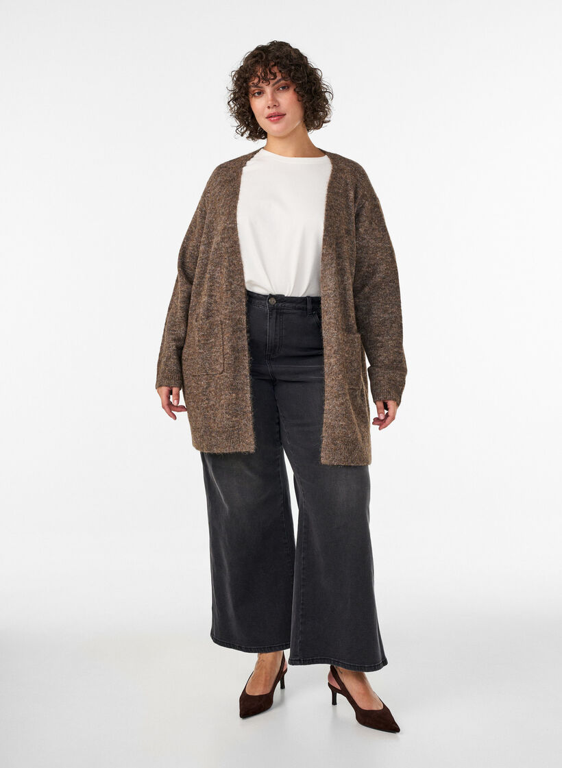 Cardigan long avec poches, Marron, Model image number 1
