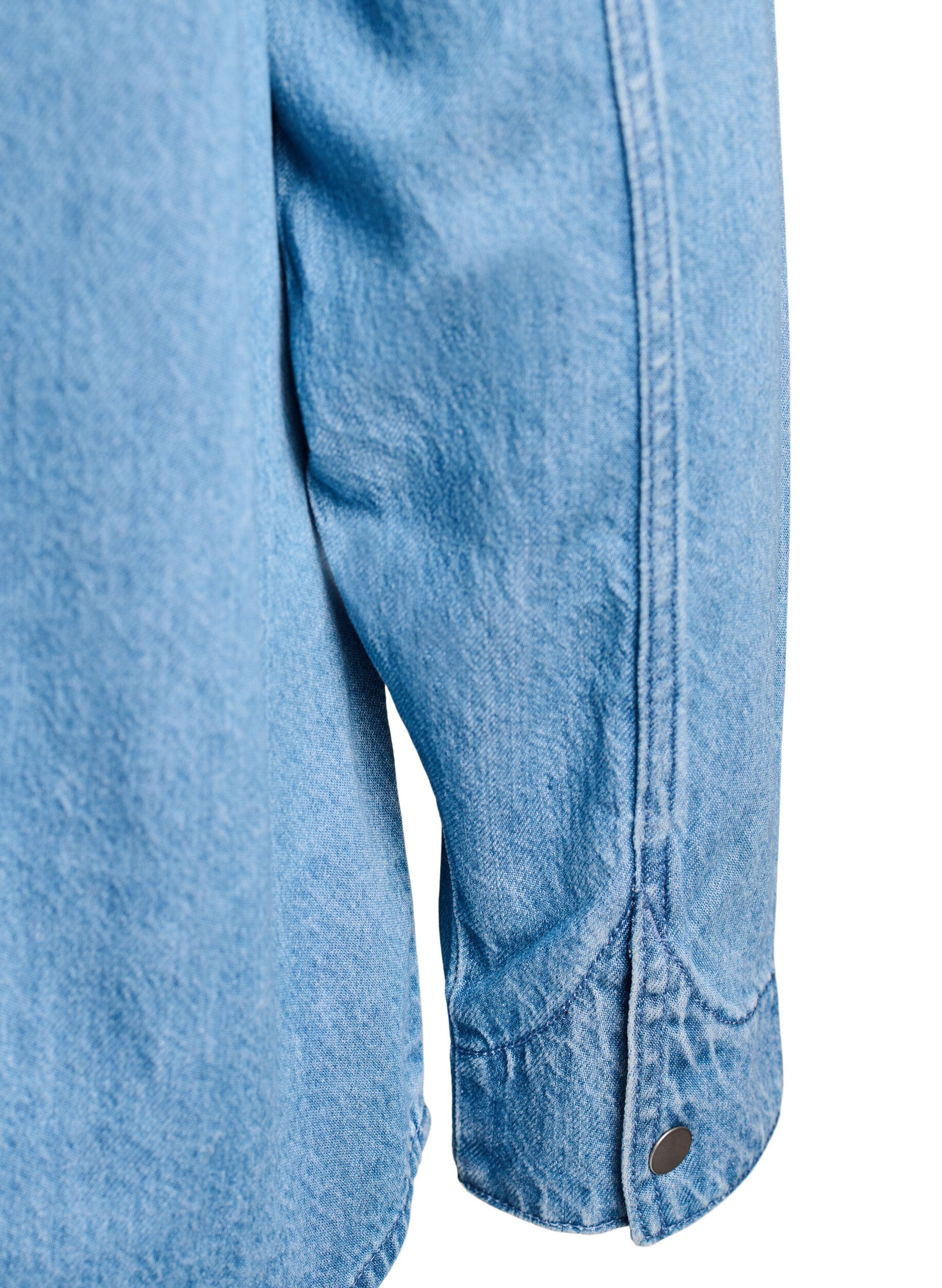 Zizzi Chemise en jean avec poches poitrine, Bleu, Packshot image number 3