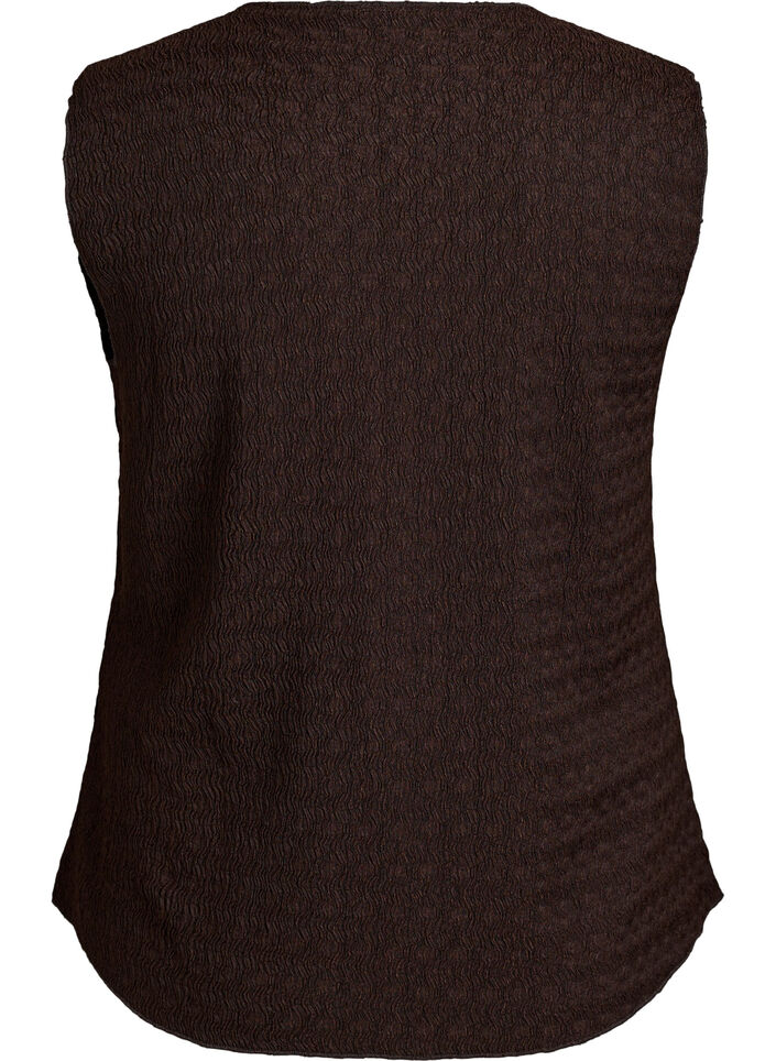 Top sans manches &agrave; texture ondul&eacute;e et fermeture boutonn&eacute;e, Marron, Packshot image number 1