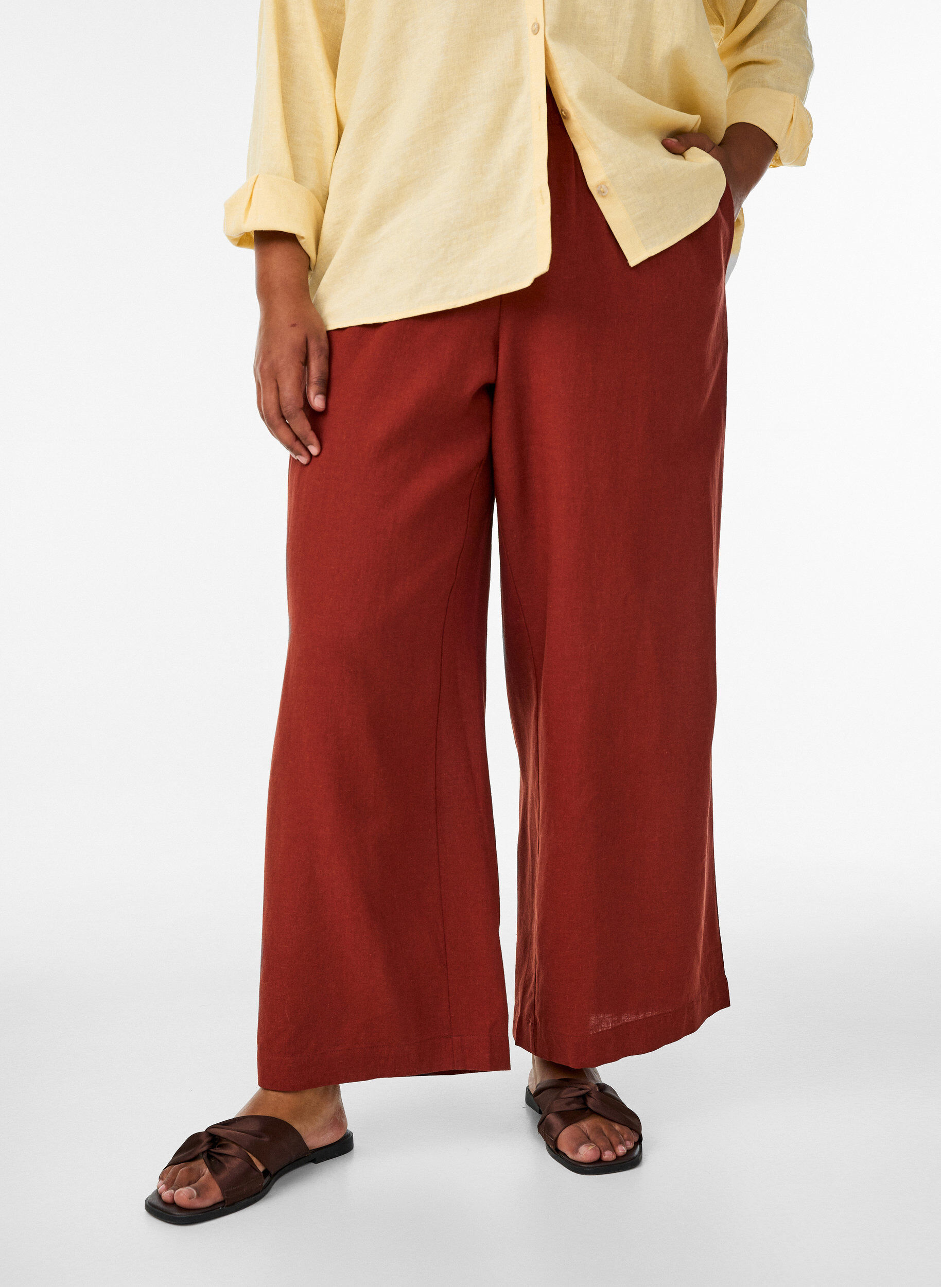 ZizziPantalon large en lin et viscose, Bordeaux, Model image number 2