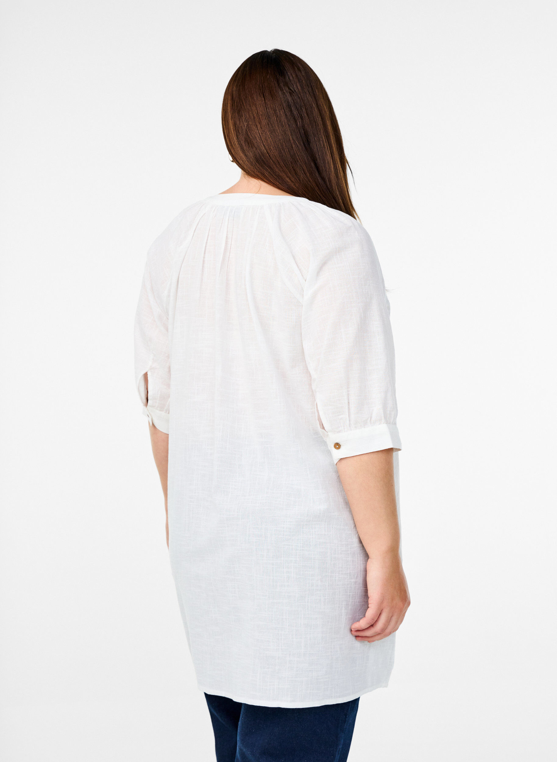 Zizzi Tunique en coton avec col en V, Blanc, Model image number 2