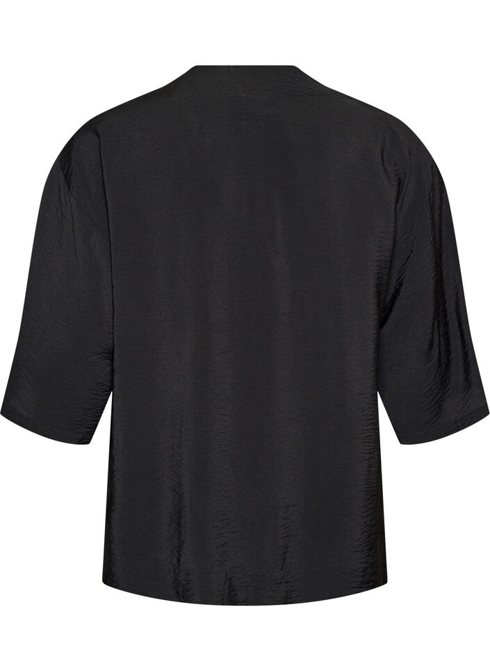 Kimono court en viscose avec manches 3/4, Noir, Packshot image number 1