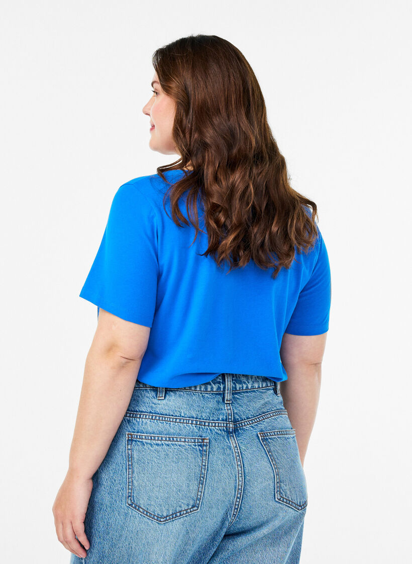 T-shirt en coton uni basique, Bleu, Model image number 2