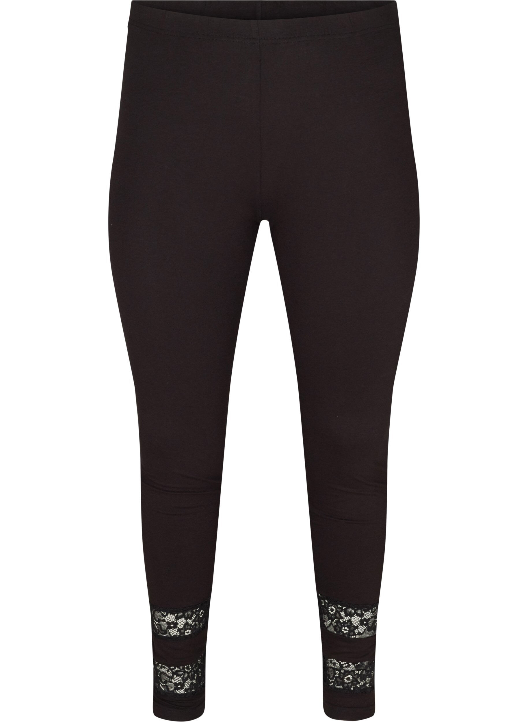 Zizzi Legging en viscose avec longueur 3/4 et dentelle, Black, Packshot image number 0