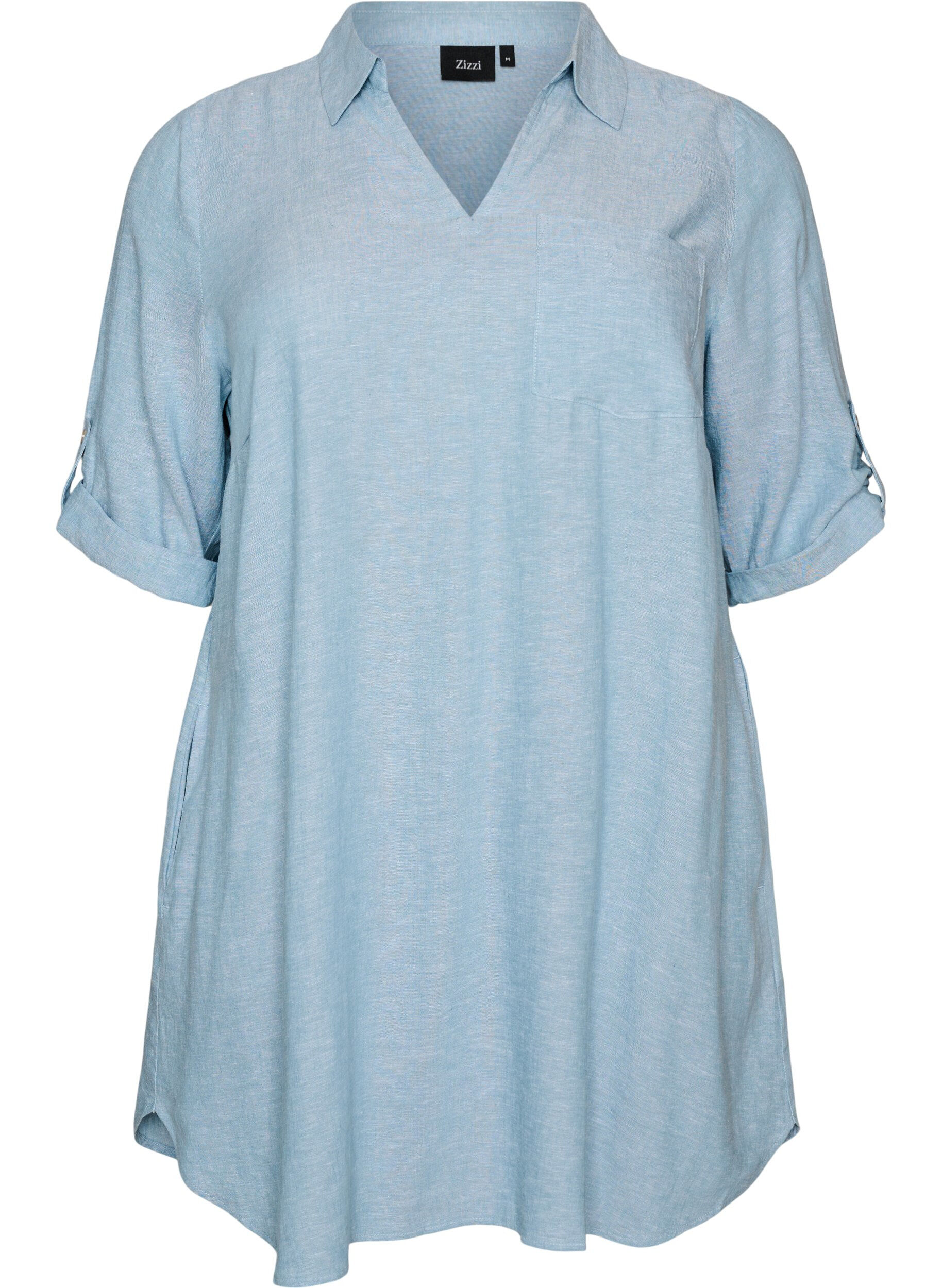 Linen and viscose tunic with A-shape