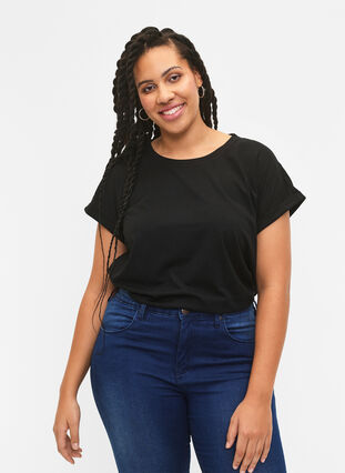 T-shirt à manches courtes en mélange de coton, Black, Model image number 0