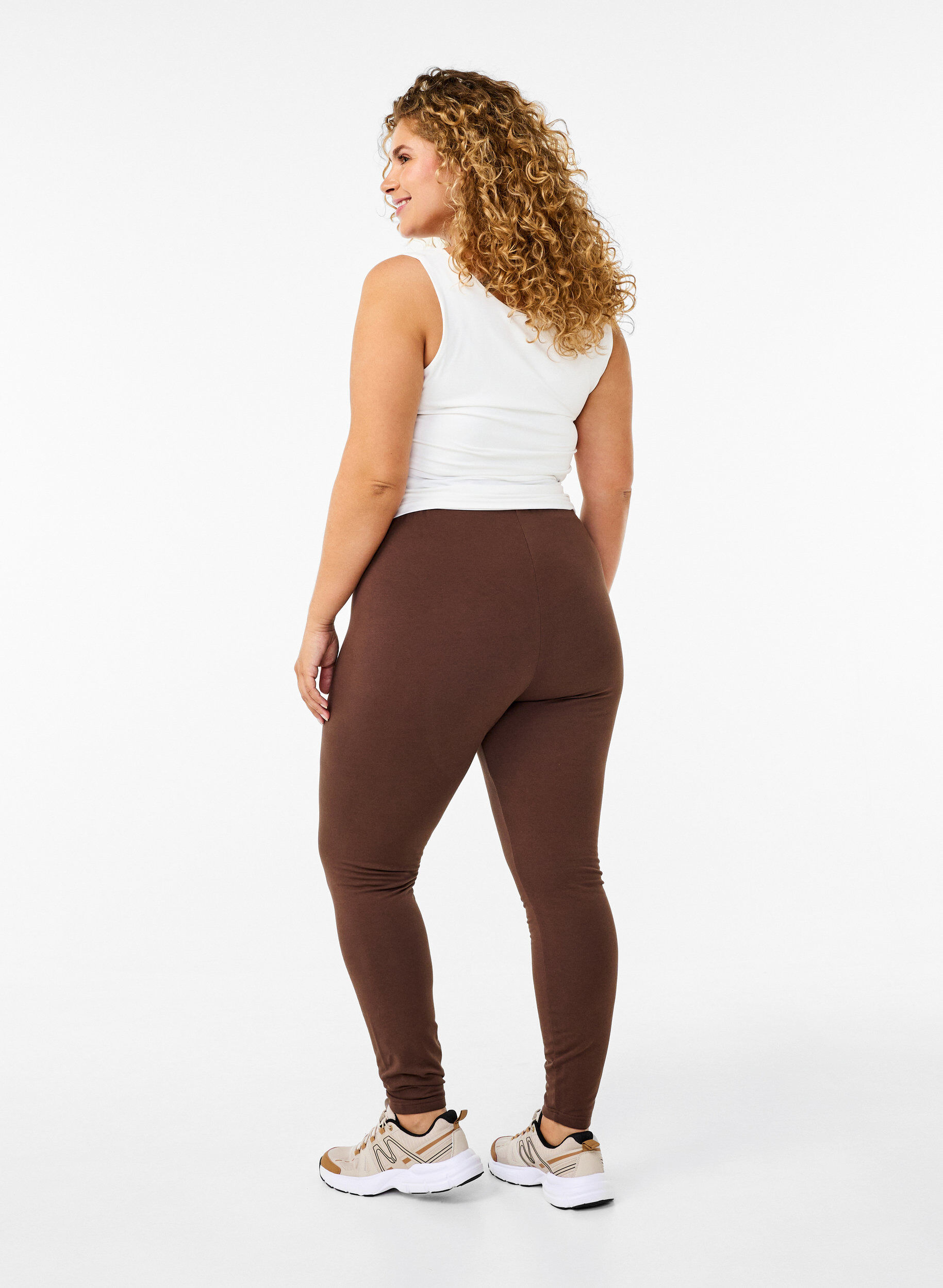 Zizzi Leggings en coton avec doublure, Marron, Model image number 1