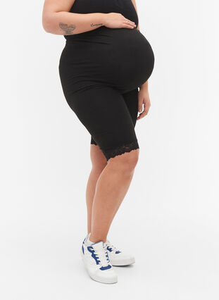 Short cycliste de grossesse avec bordure en dentelle, Black, Model image number 2