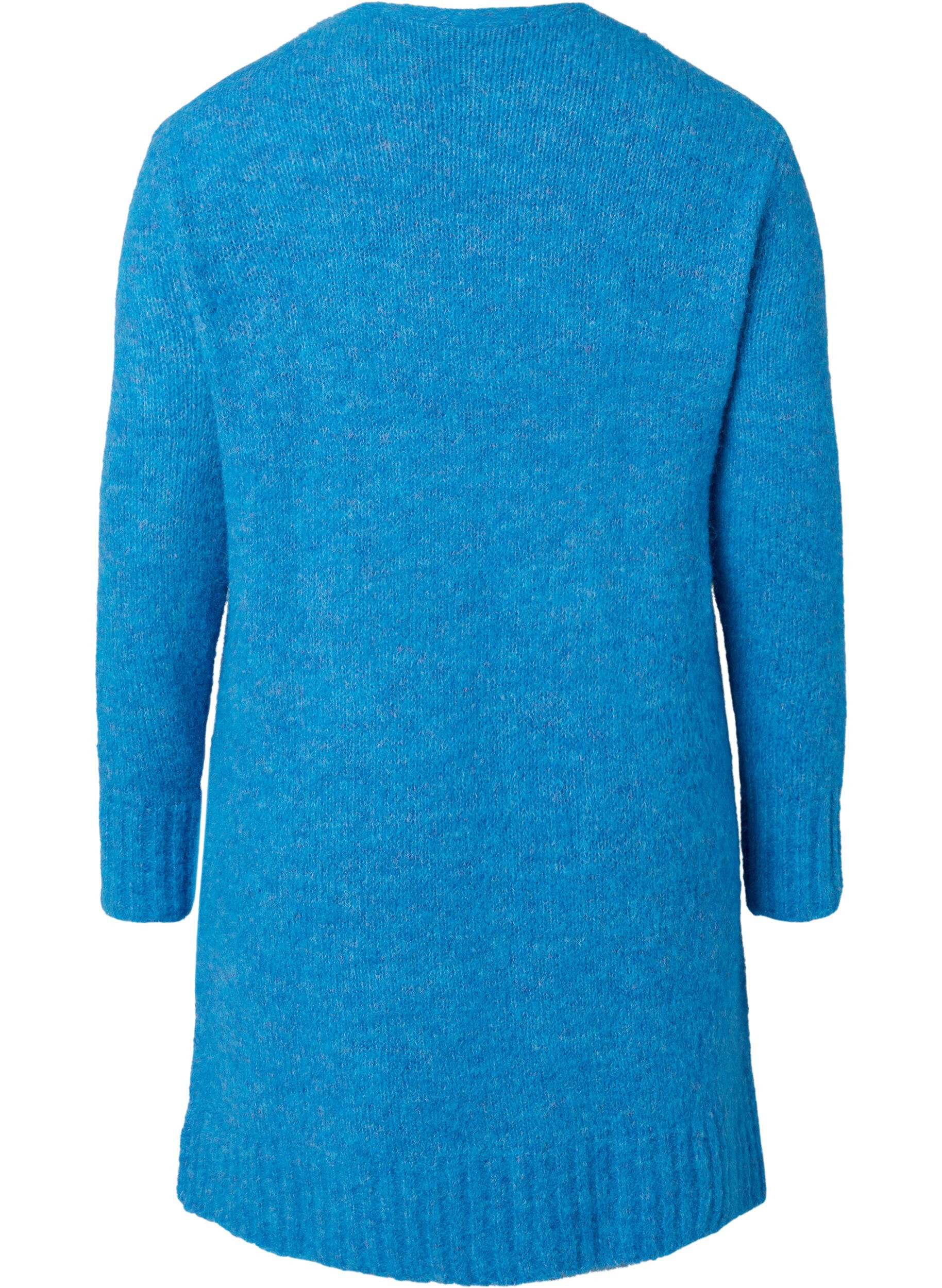 Zizzi Long cardigan en tricot avec de la laine et des poches, French Blue, Packshot image number 1