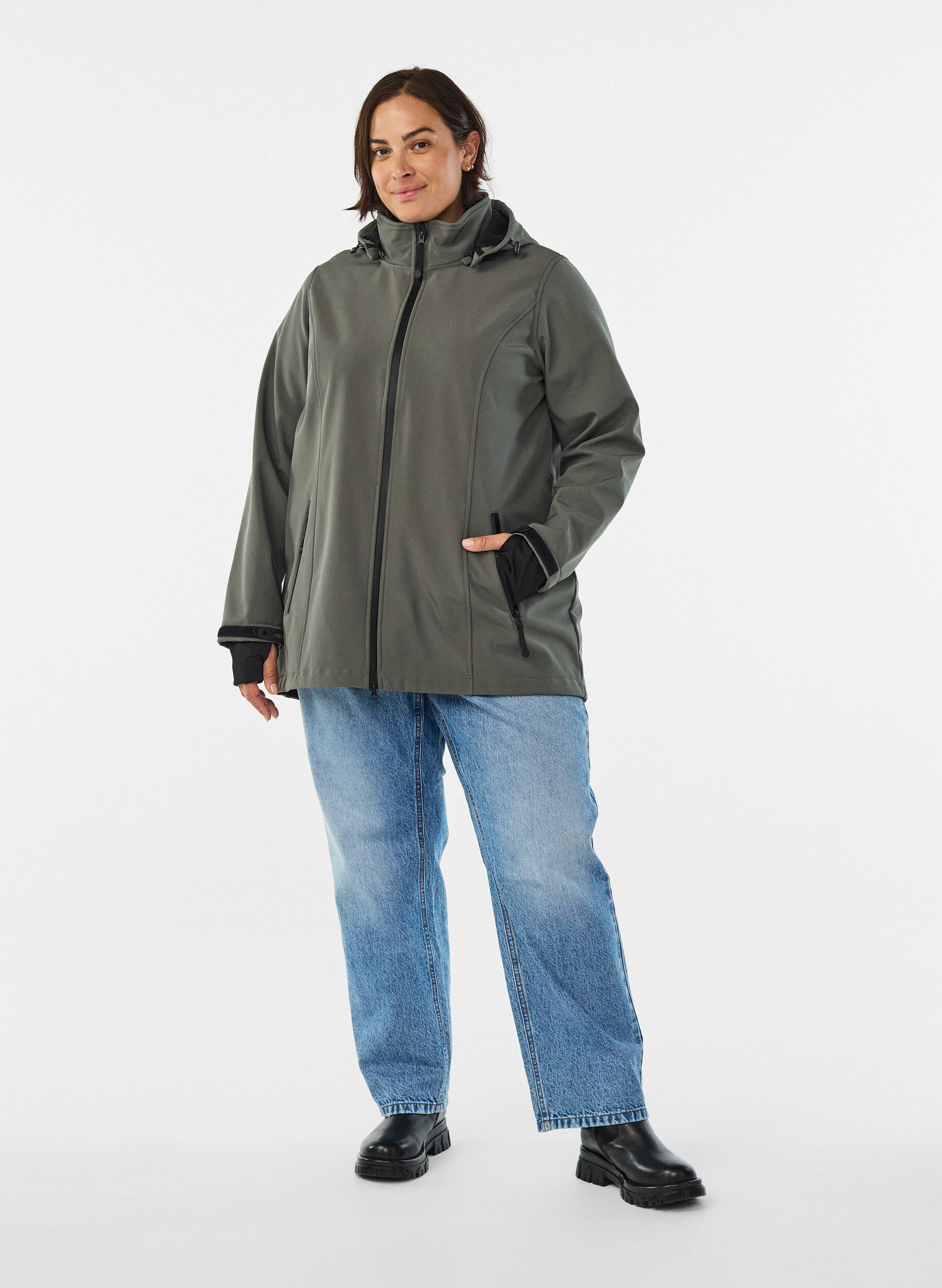 ZizziVeste courte softshell avec capuche amovible, Gris anthracite, Model image number 1