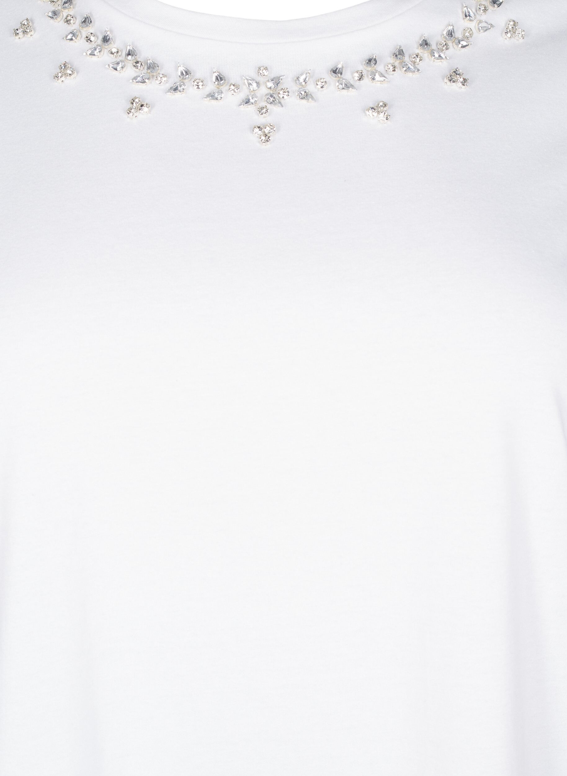 Zizzi T-shirt &agrave; col rond et strass, Bright White, Packshot image number 2