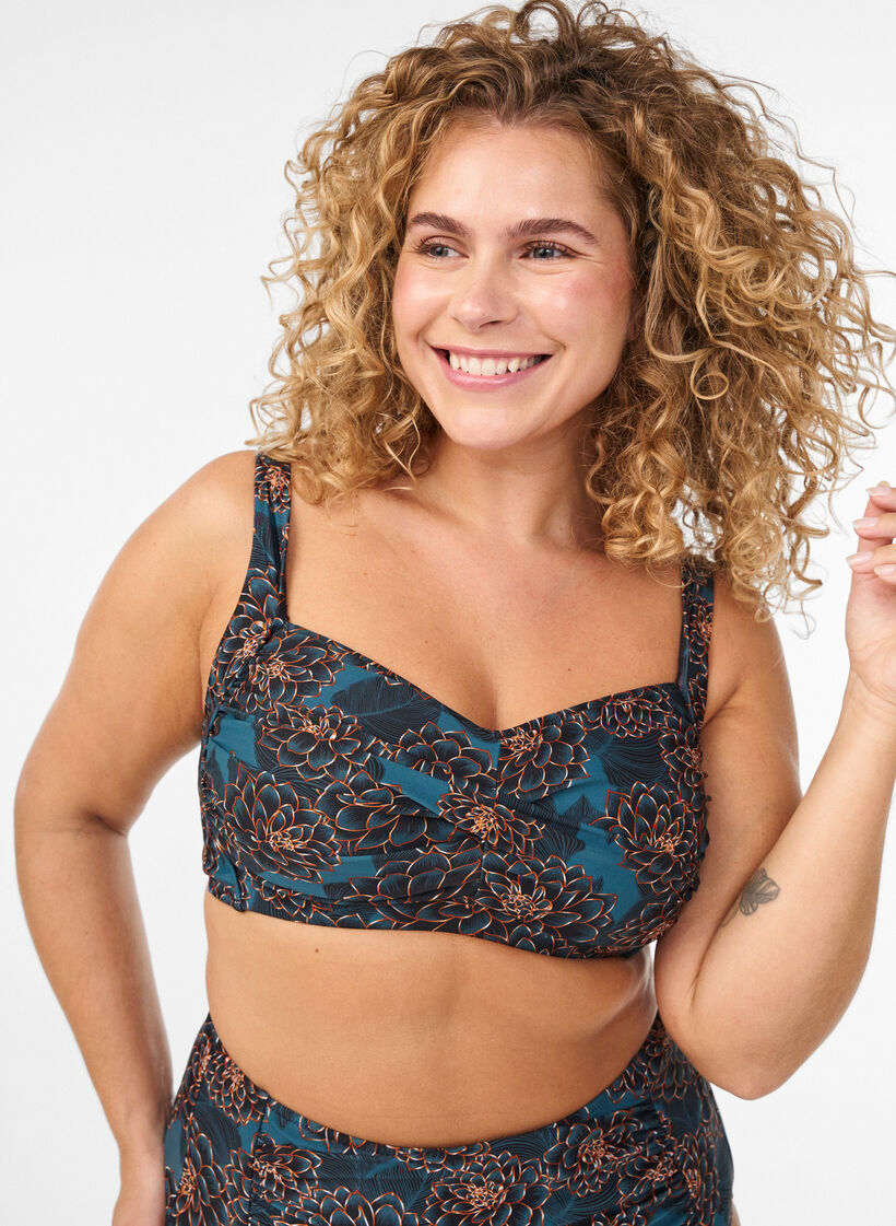 Haut de bikini rembourr&eacute; et imprim&eacute;, Bleu p&eacute;trole, Model image number 0