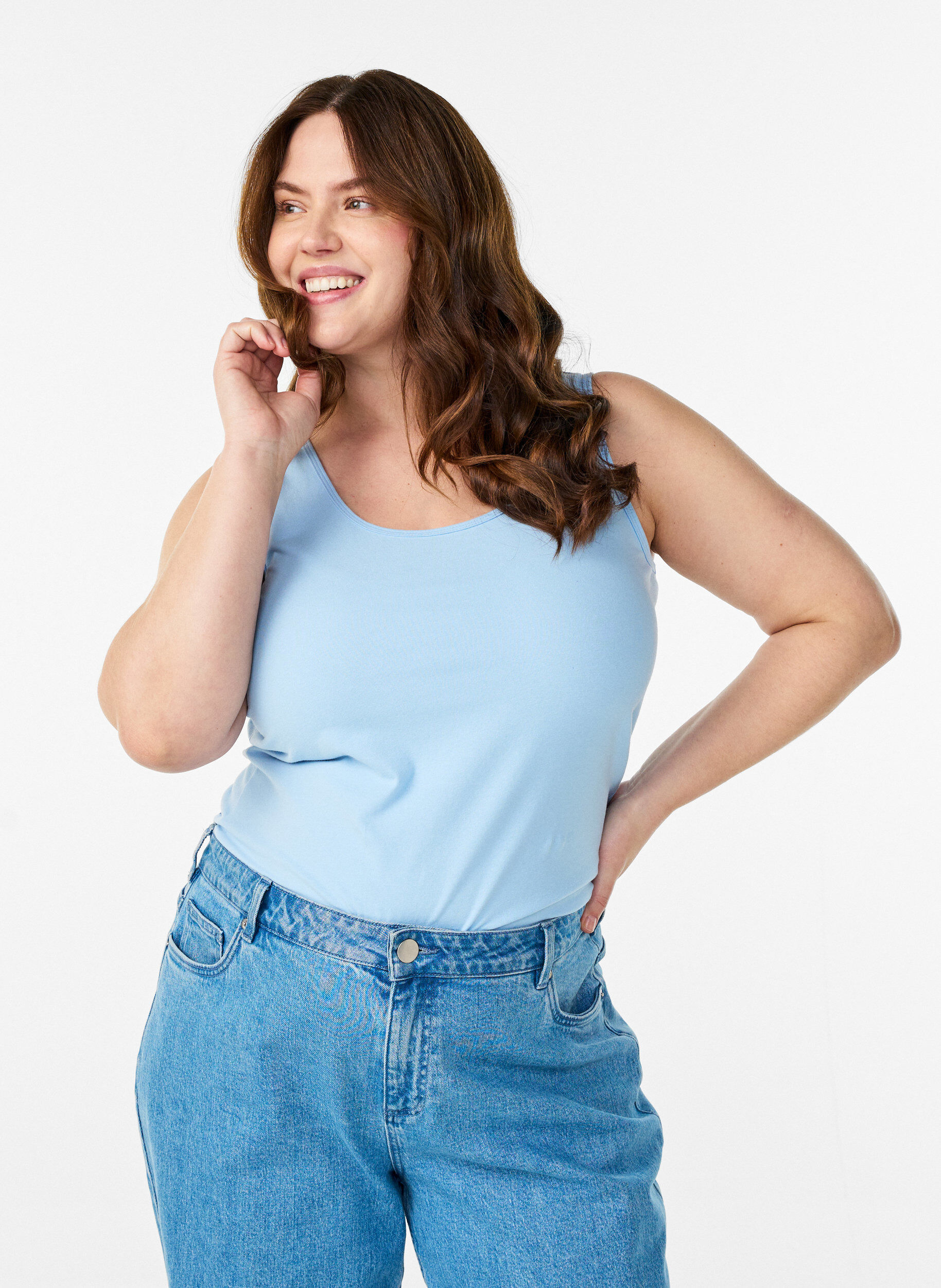 Haut basic uni en coton, Bleu Clair, Model