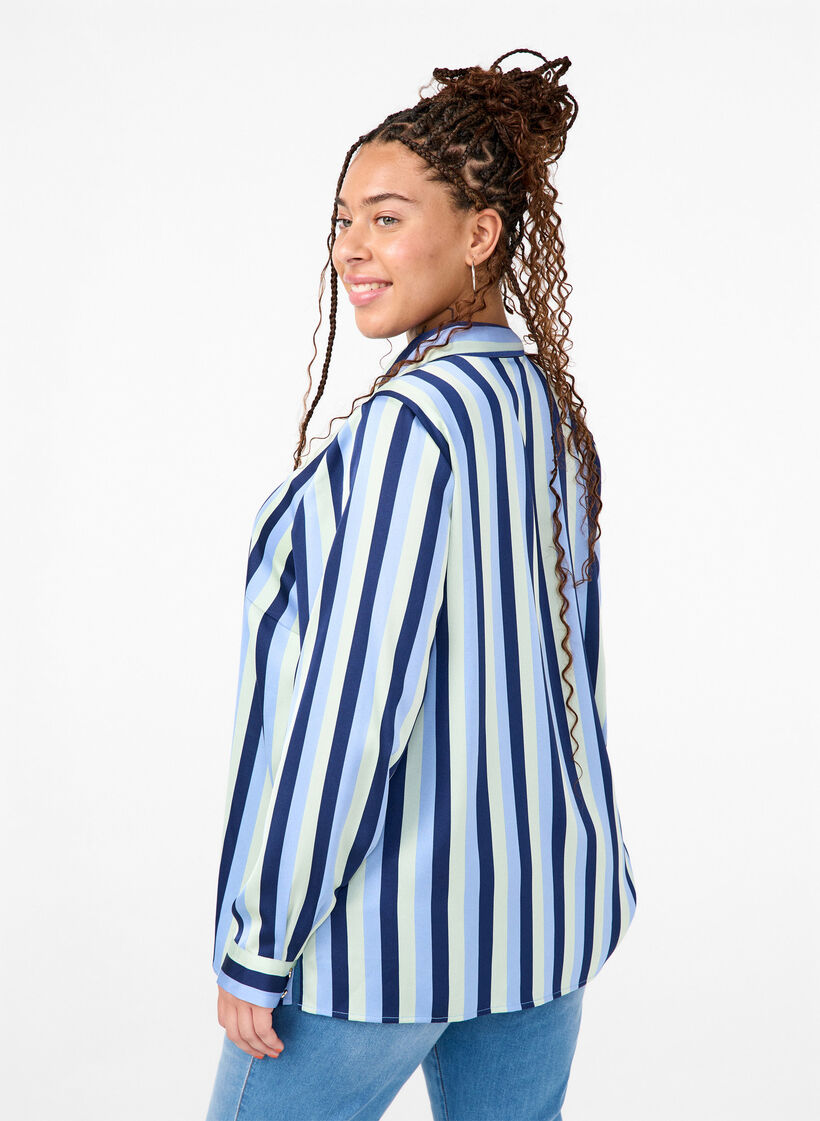 Chemises en satin rayé, Blue Stripe, Model image number 1