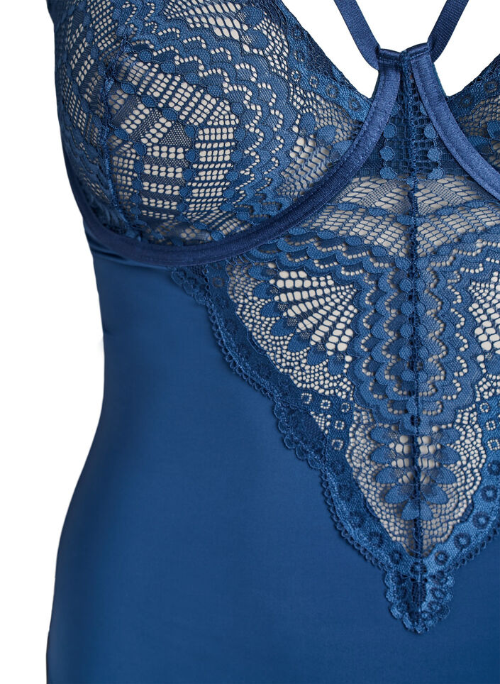 Body en dentelle &agrave; armatures avec d&eacute;tails de lani&egrave;res, Bleu, Packshot image number 2