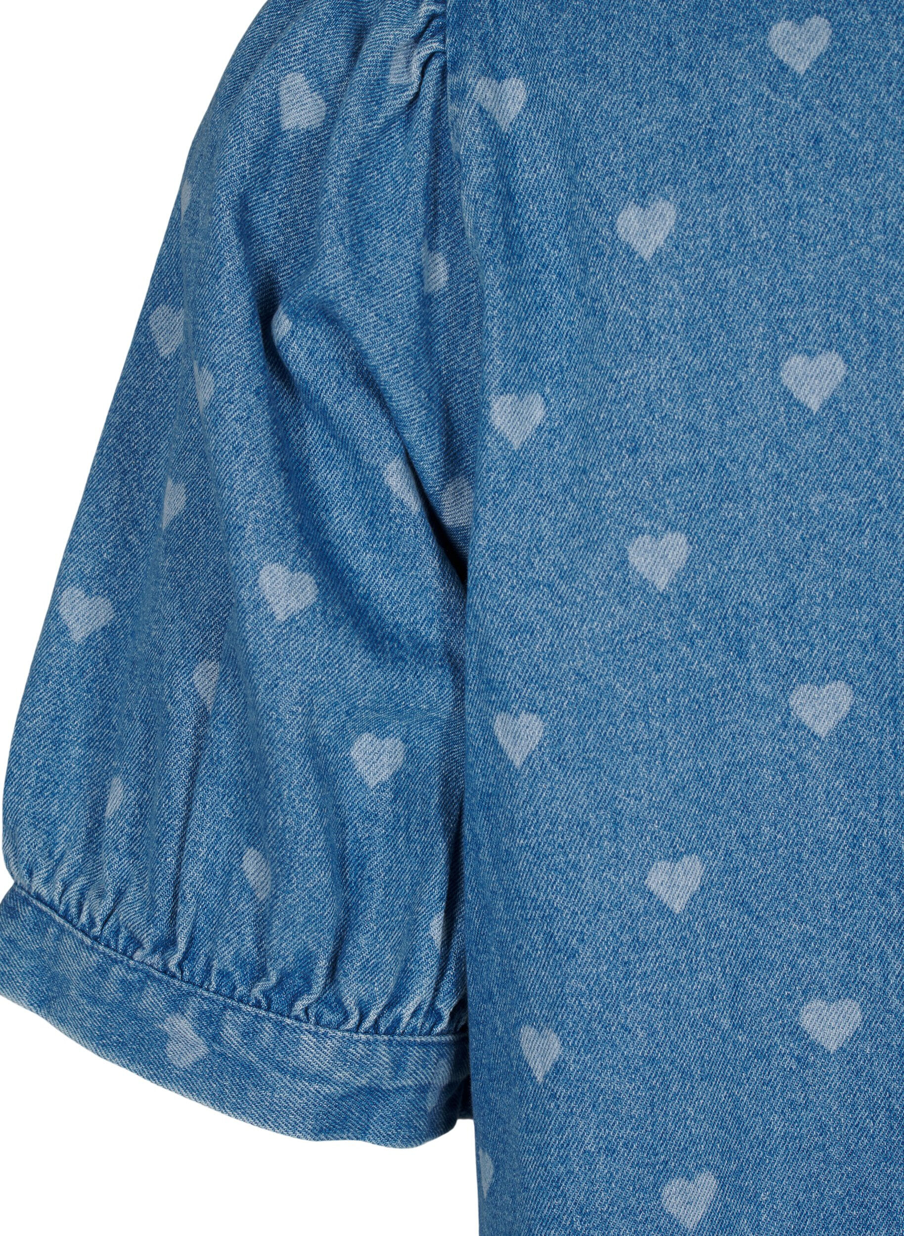 Zizzi Robe en jean &agrave; manches courtes avec imprim&eacute; c&oelig;ur, L. Blue D. w. Heart, Packshot image number 3